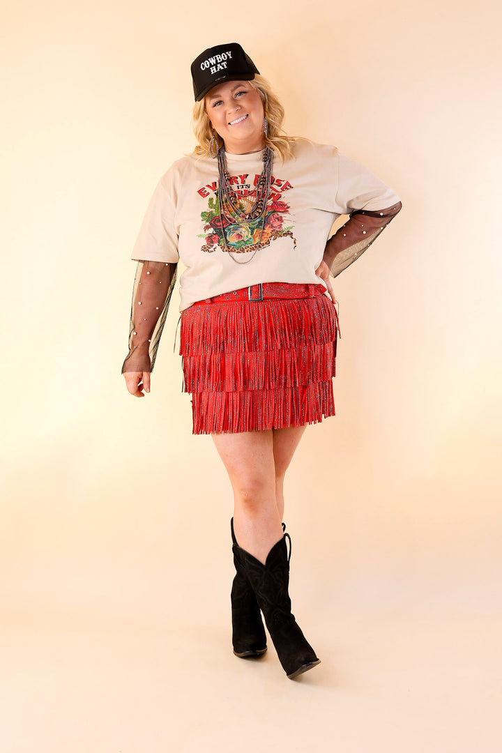 Cowboy Killer Crystal Fringe Mini Skort in Red - Giddy Up Glamour Boutique