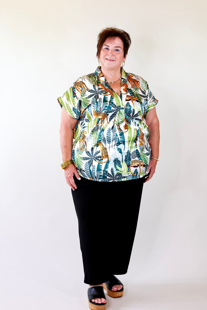 Center of Attention Jungle Print Top in White - Giddy Up Glamour Boutique