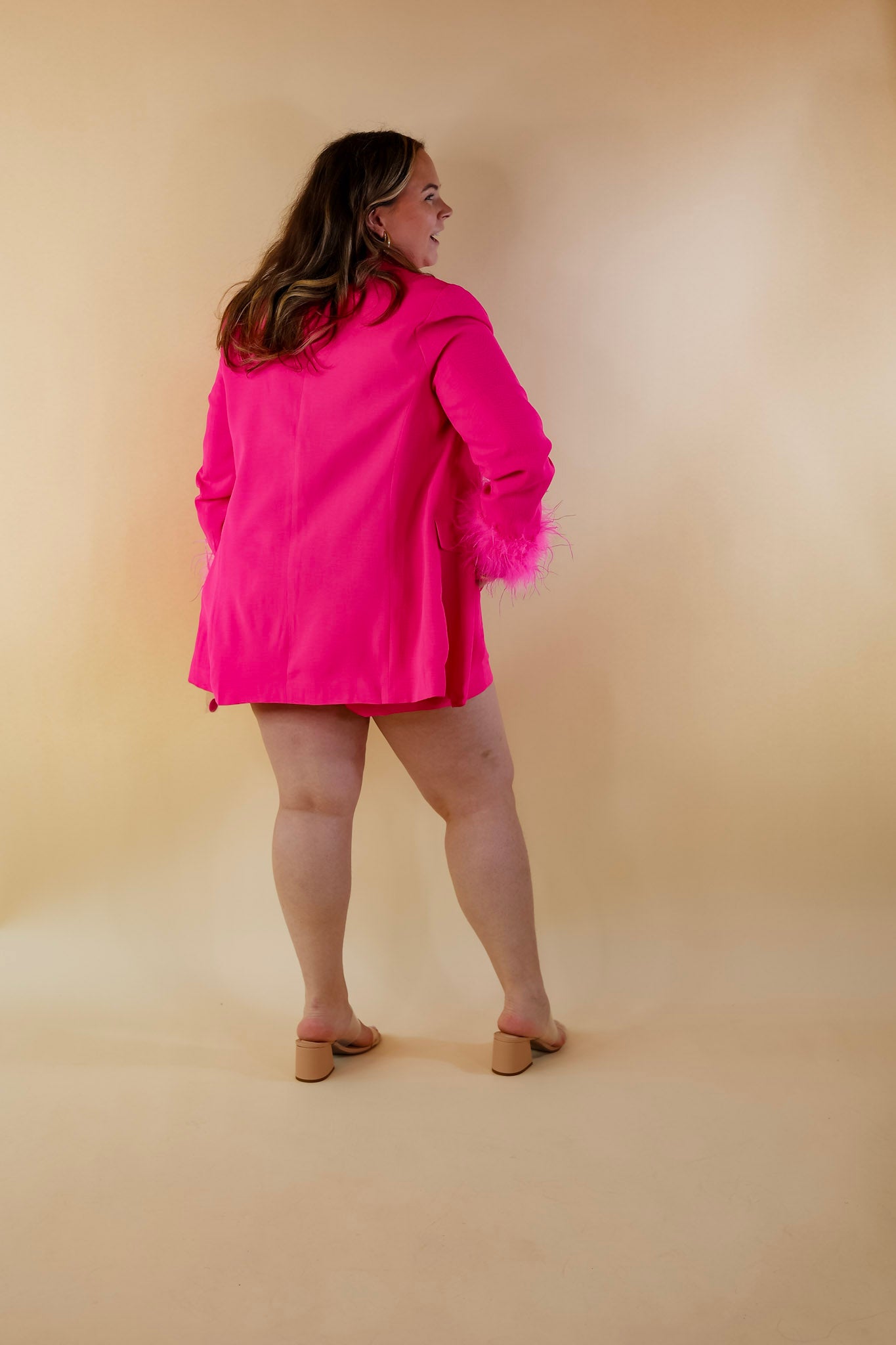 BuddyLove | Elle Feather Trim Blazer in Azalea (Hot Pink) - Giddy Up Glamour Boutique