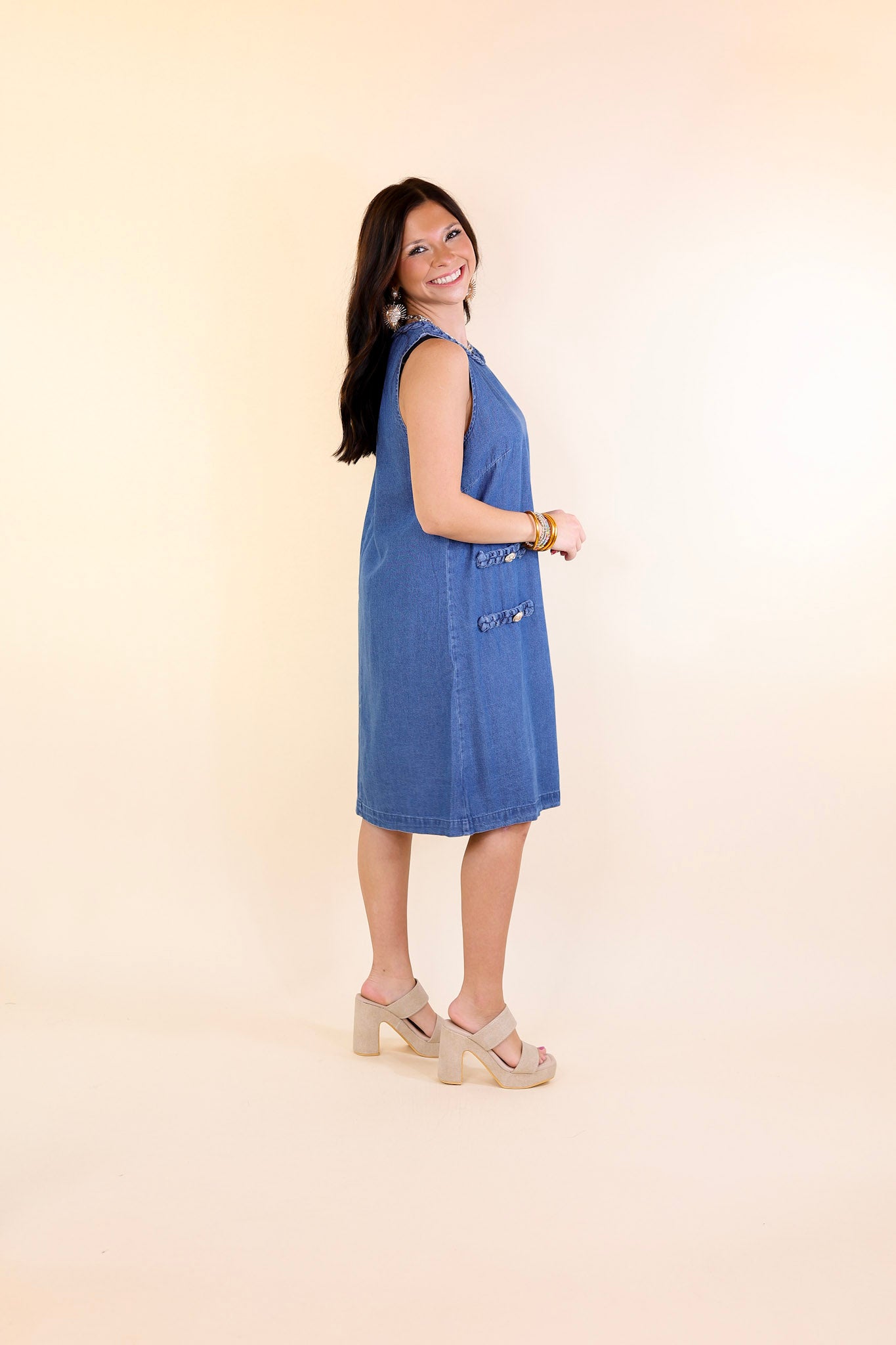 Simple Serenity Denim Dress with Braided Detailing