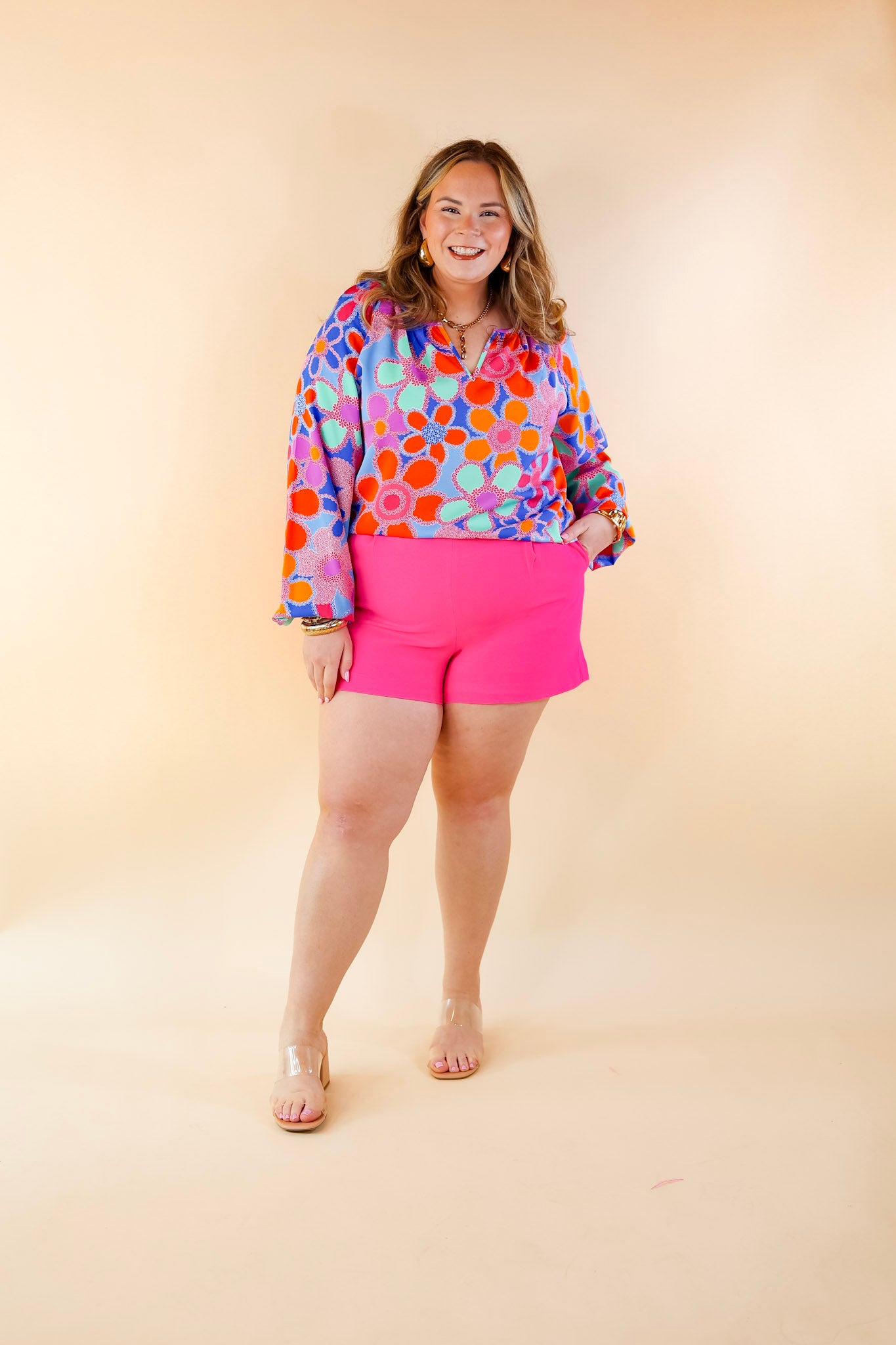 Seriously Sweet Floral Print Top with Notched Neckline in Blue - Giddy Up Glamour Boutique