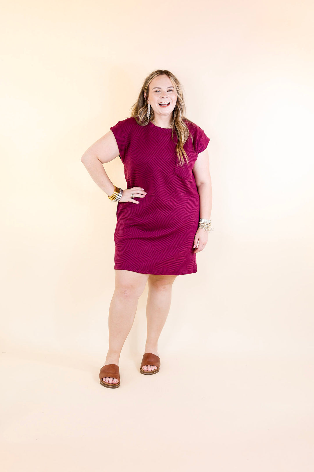 Glamour on the Go Textured Dress in Plum Purple