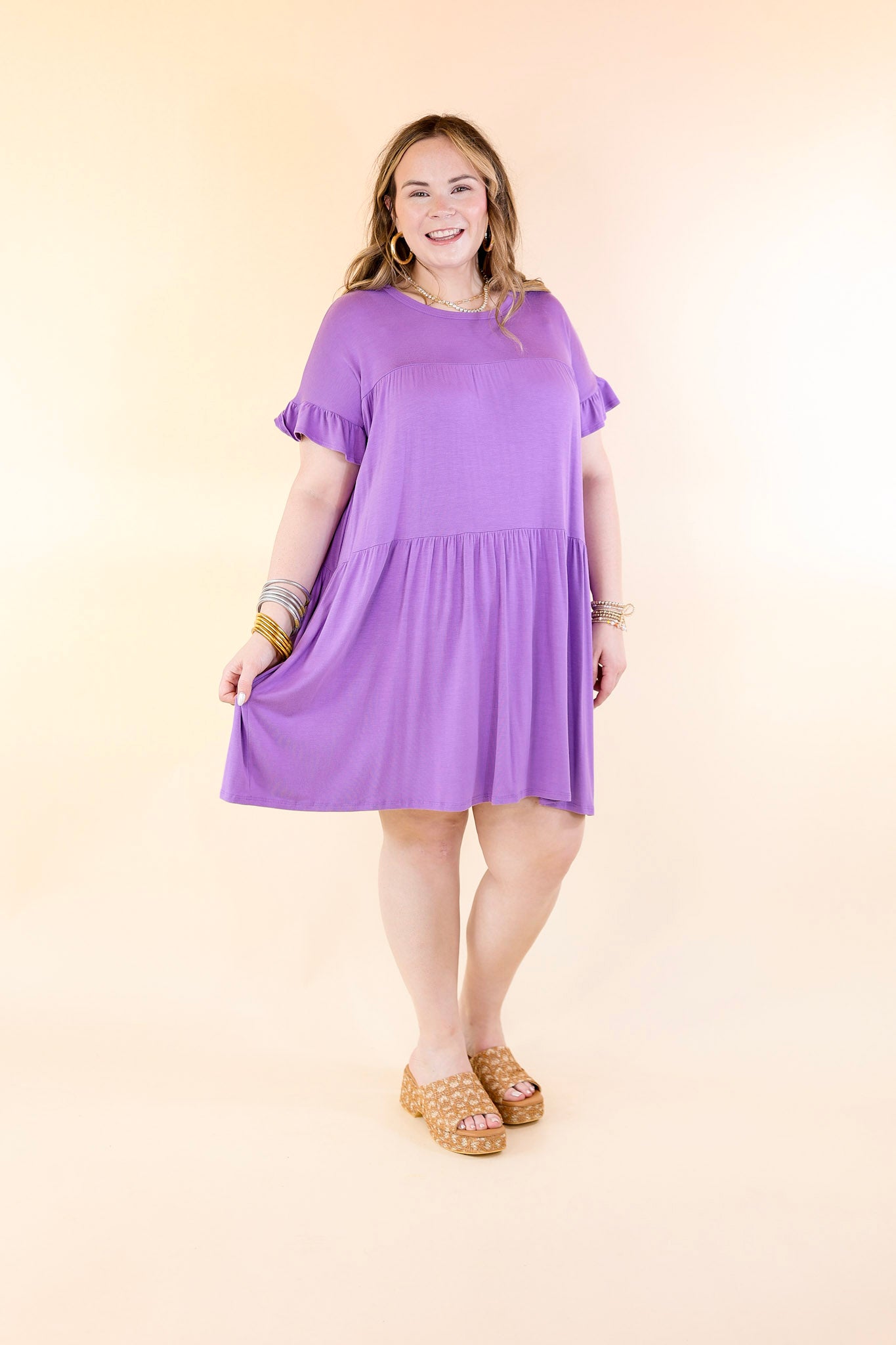 Gorgeous Girly Ruffle Sleeve Tiered Dress in Purple