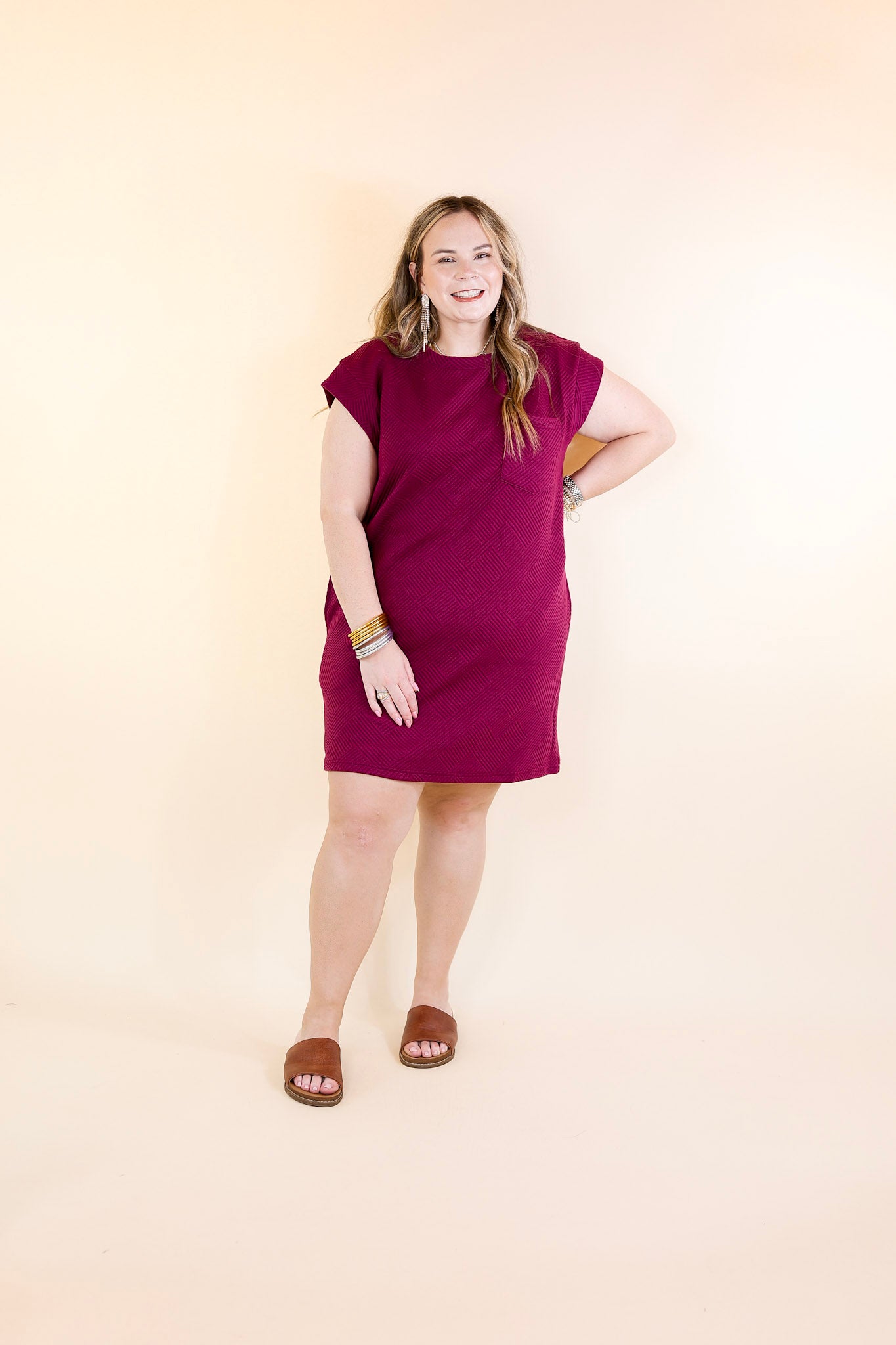 Glamour on the Go Textured Dress in Plum Purple