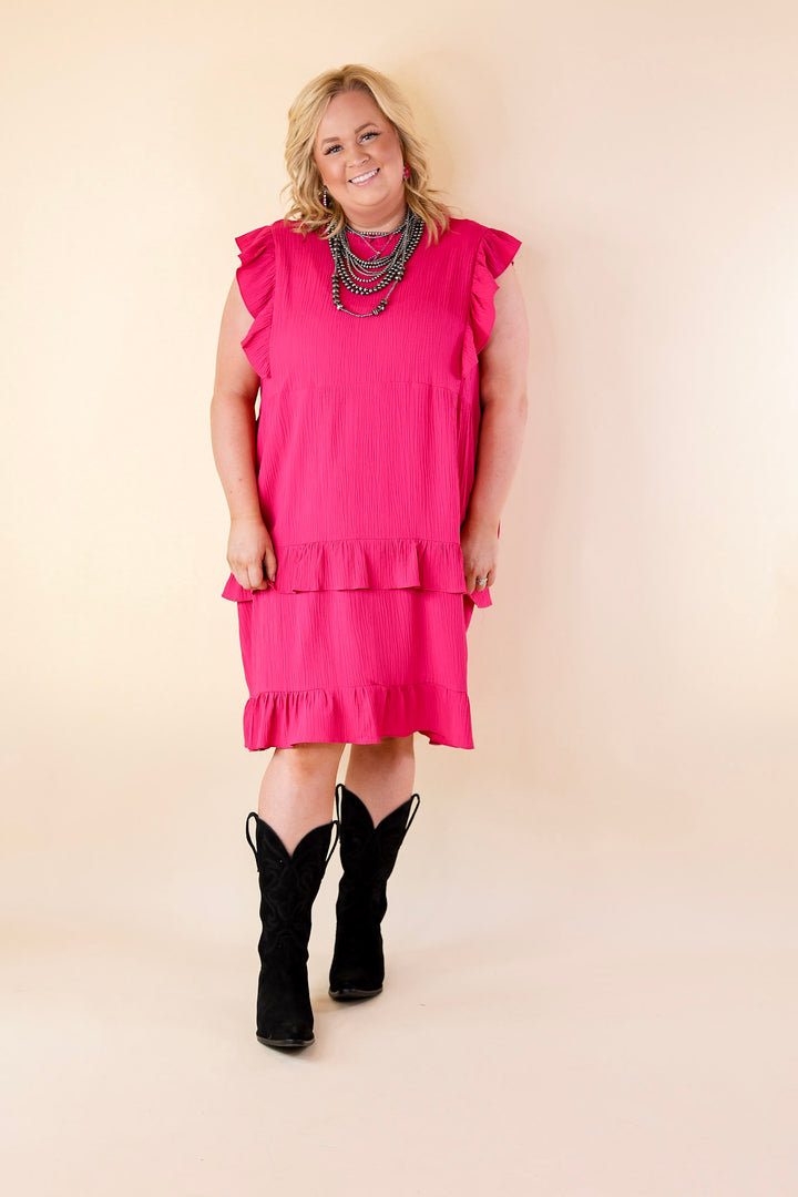 Dreaming Bigger Ruffle Detail Midi Dress in Pink - Giddy Up Glamour Boutique