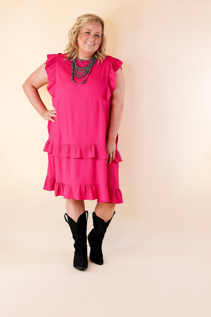 Dreaming Bigger Ruffle Detail Midi Dress in Pink - Giddy Up Glamour Boutique