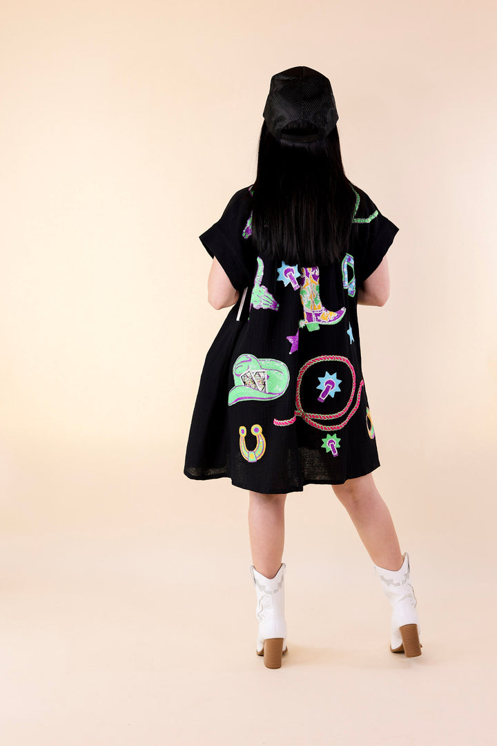Queen Of Sparkles | Cowboy Casanova Western Icon Short Sleeve Sequin Dress in Black - Giddy Up Glamour Boutique