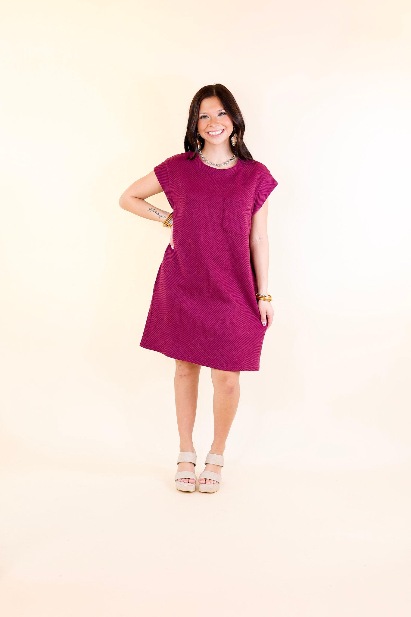 Glamour on the Go Textured Dress in Plum Purple