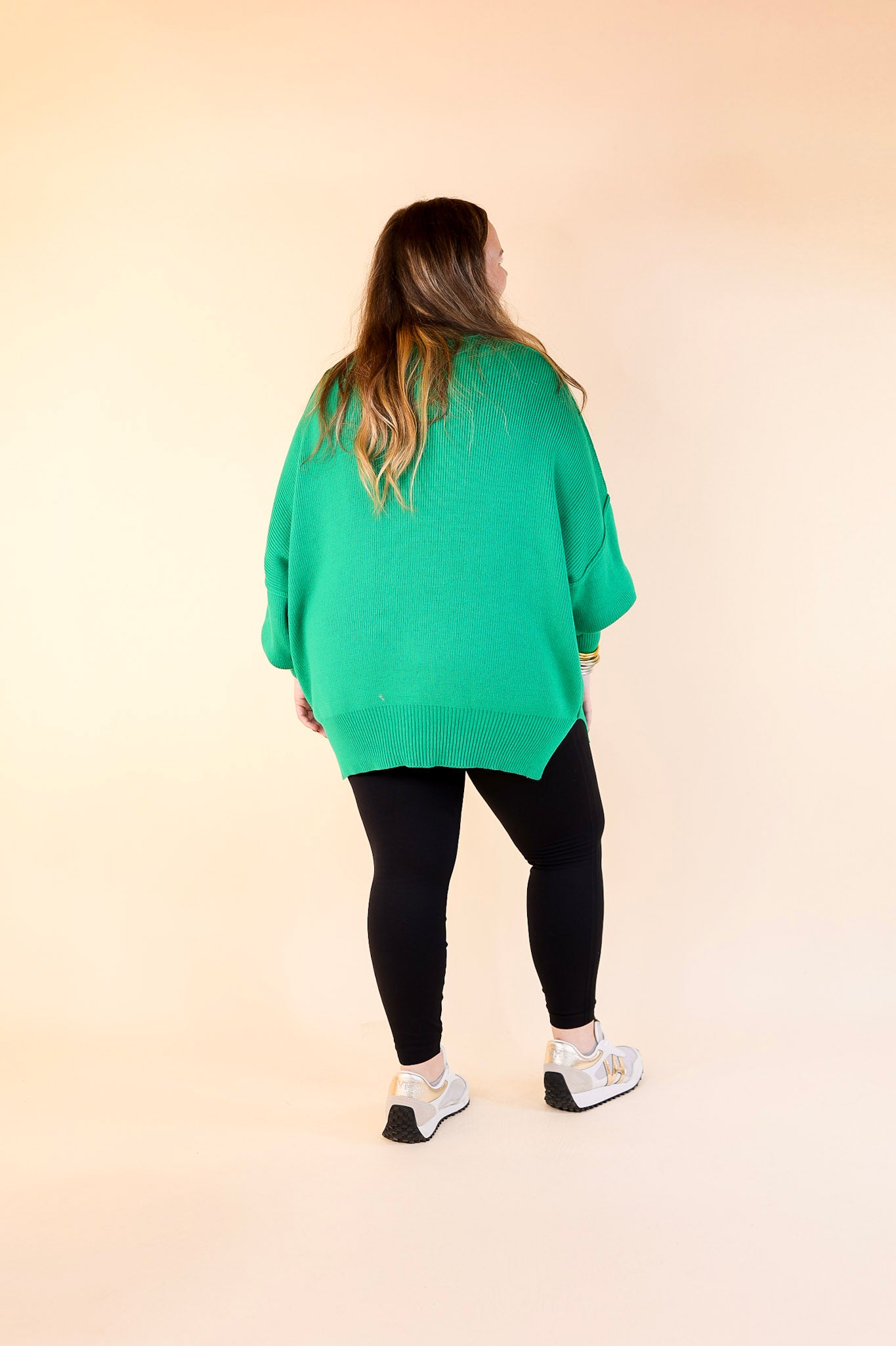 Snug and Stylish Mock Neck Sweater with Side Slit in Kelly Green