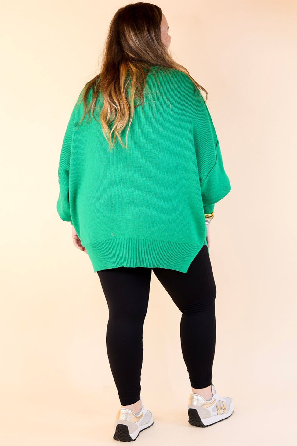 Snug and Stylish Mock Neck Sweater with Side Slit in Kelly Green