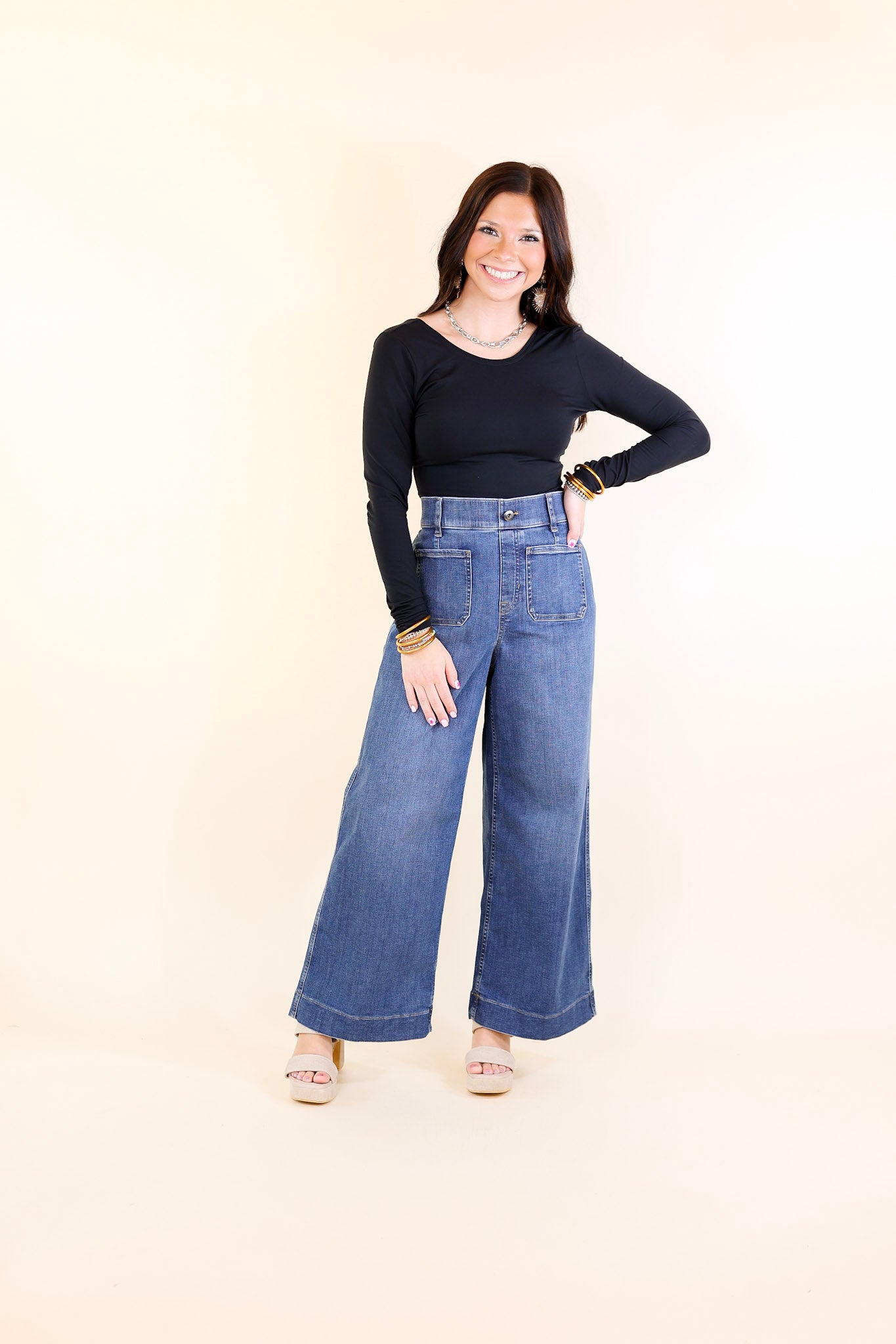 SPANX | EveryWear Cropped Wide Leg Denim Jeans with Patch Pockets