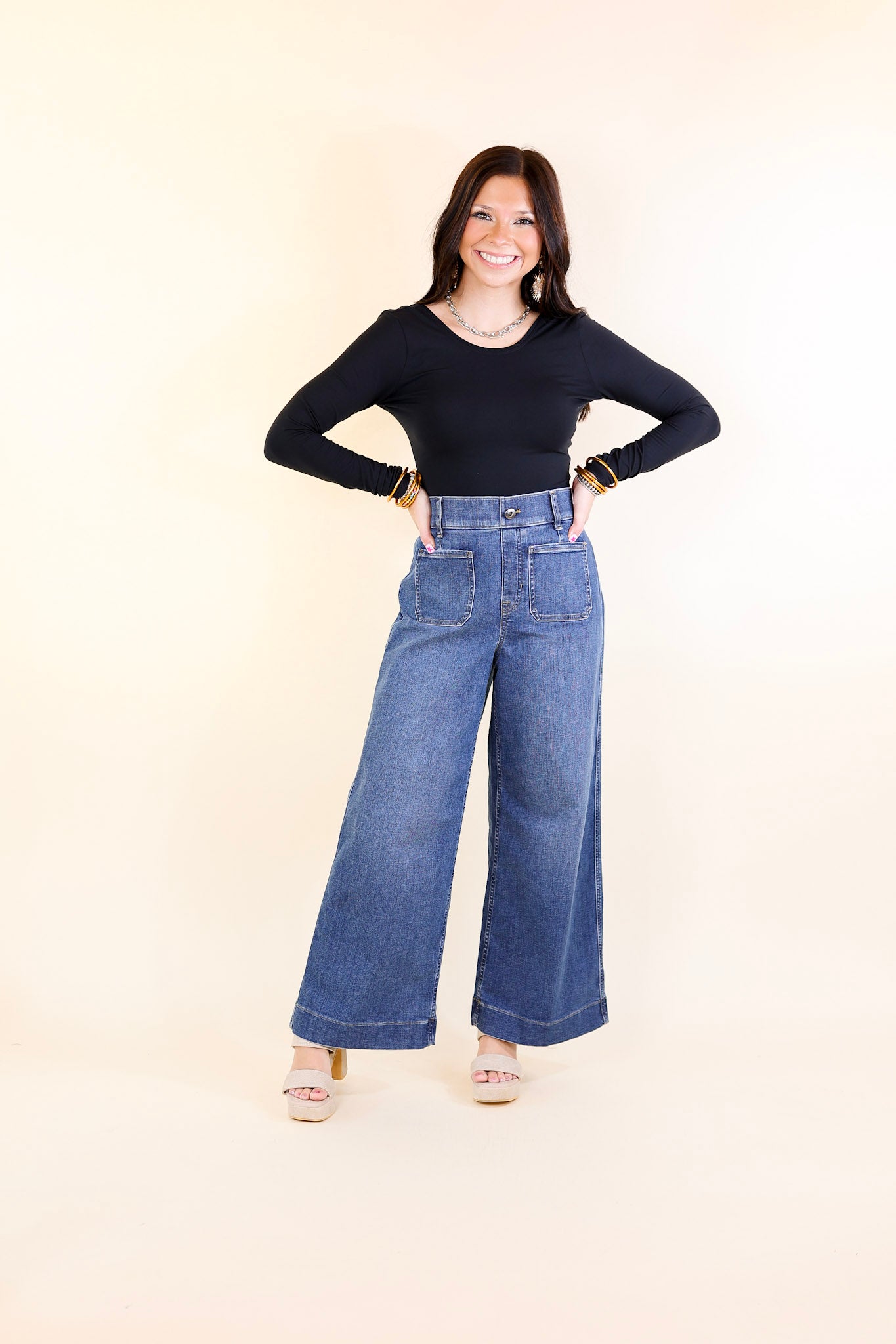 SPANX | EveryWear Cropped Wide Leg Denim Jeans with Patch Pockets