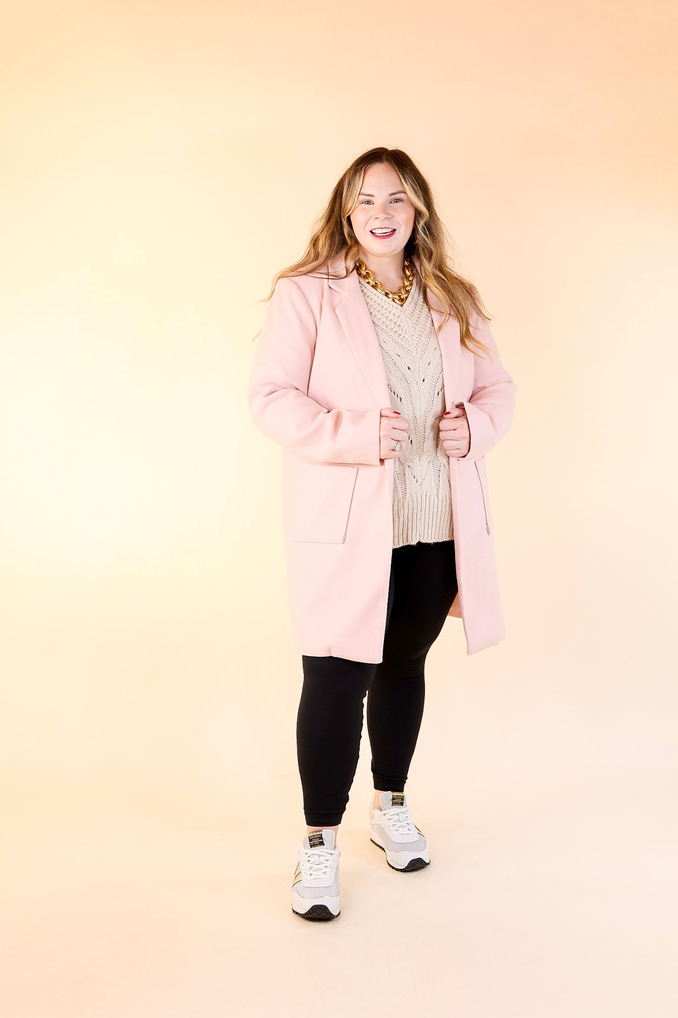 European Holiday Open Front Coat in Light Pink