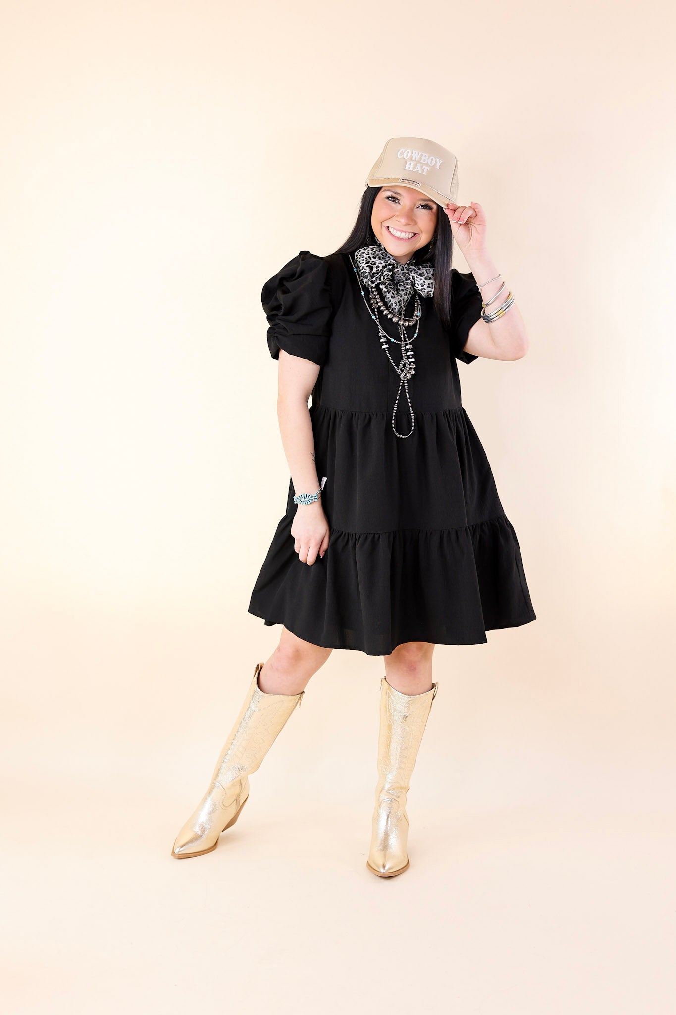 Call Me Chic Balloon Sleeve Short Dress in Black - Giddy Up Glamour Boutique