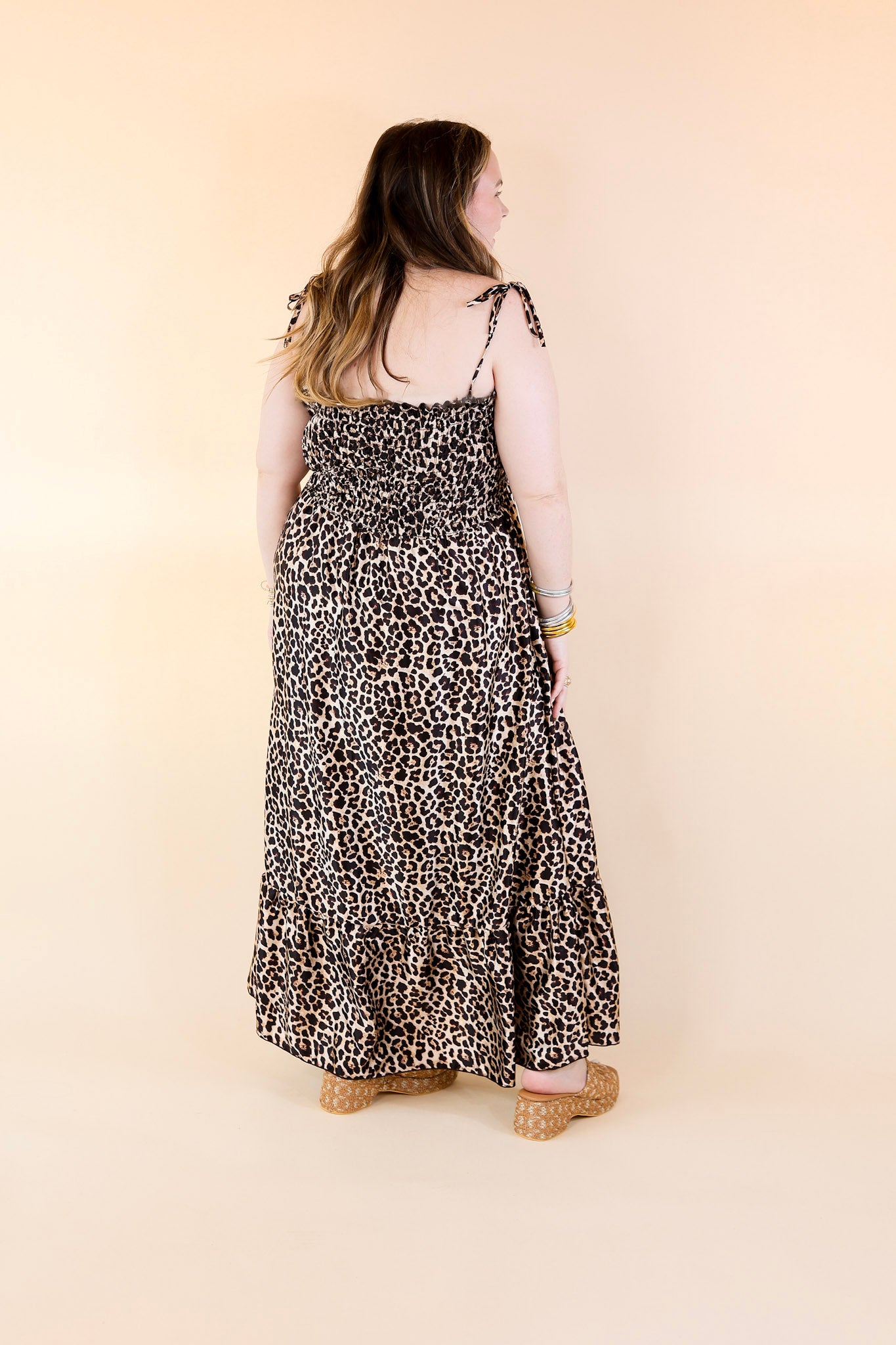 Wild Thoughts Leopard Print Maxi Dress with Spaghetti Straps in Brown