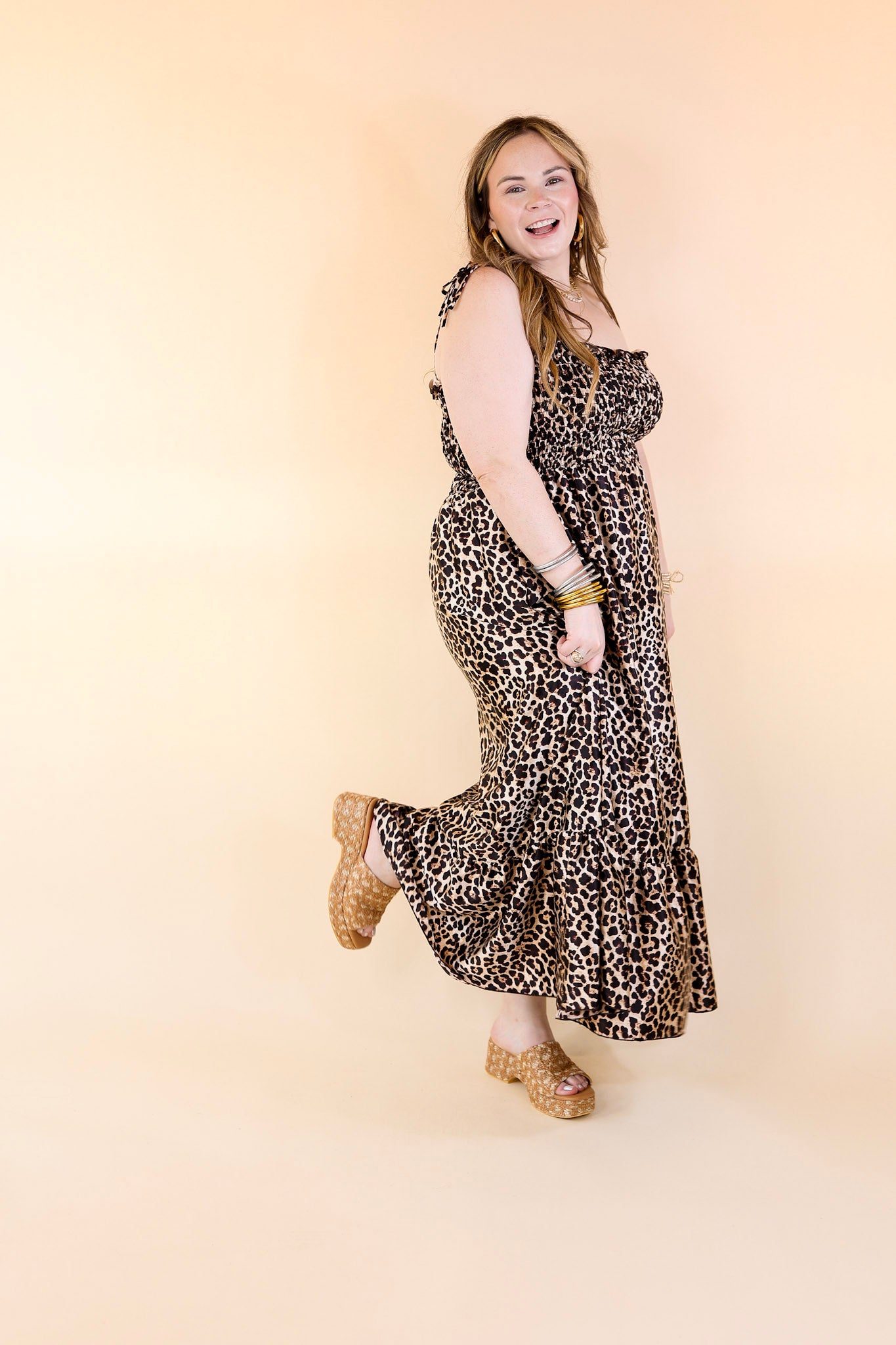 Wild Thoughts Leopard Print Maxi Dress with Spaghetti Straps in Brown