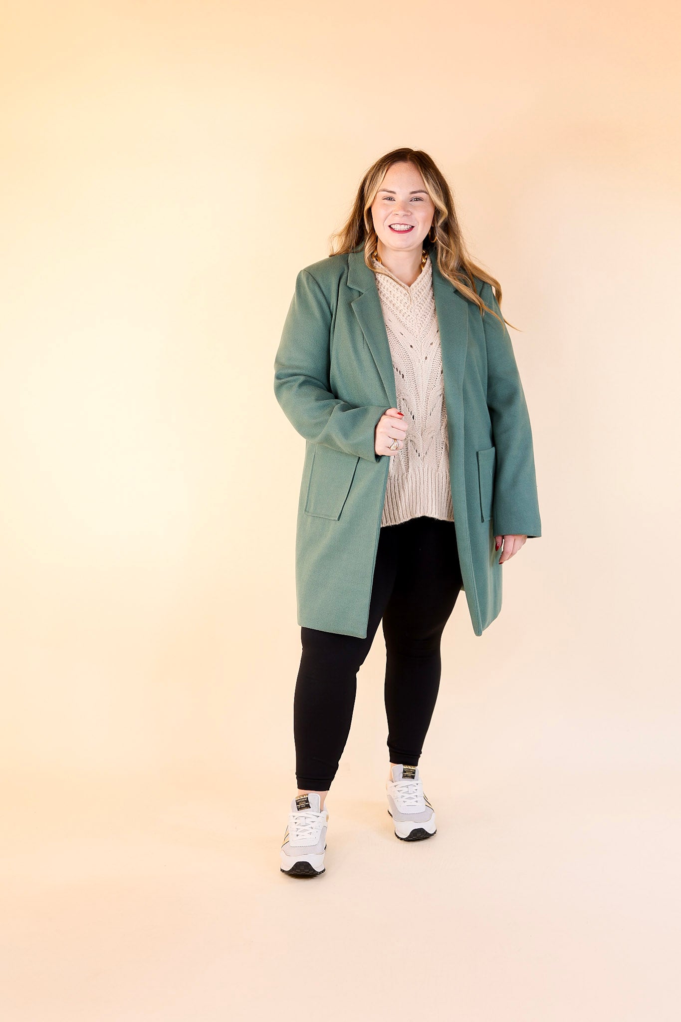 European Holiday Open Front Coat in Teal