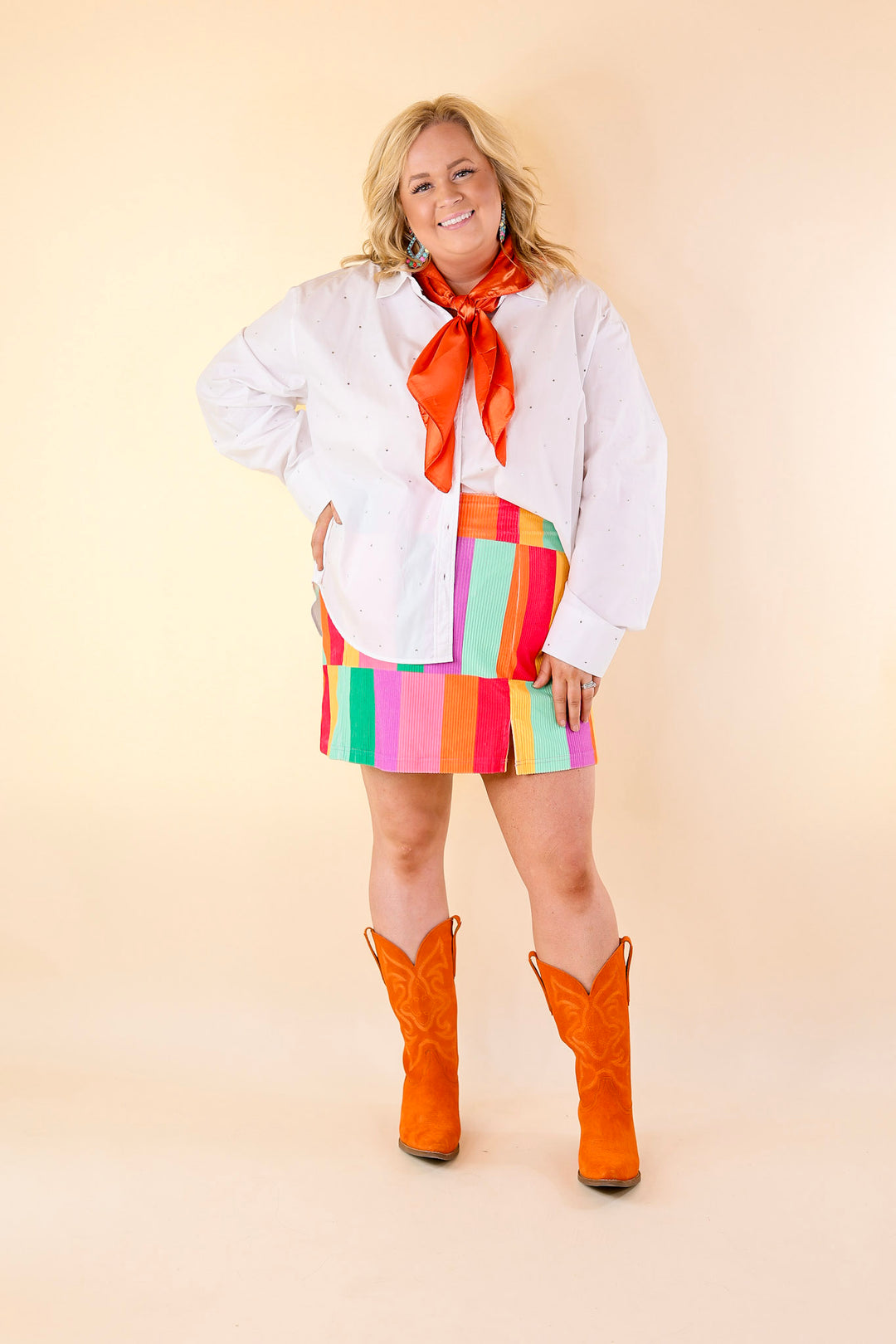 Play It Cool Corduroy Color Block Mini Skirt in Multi - Giddy Up Glamour Boutique