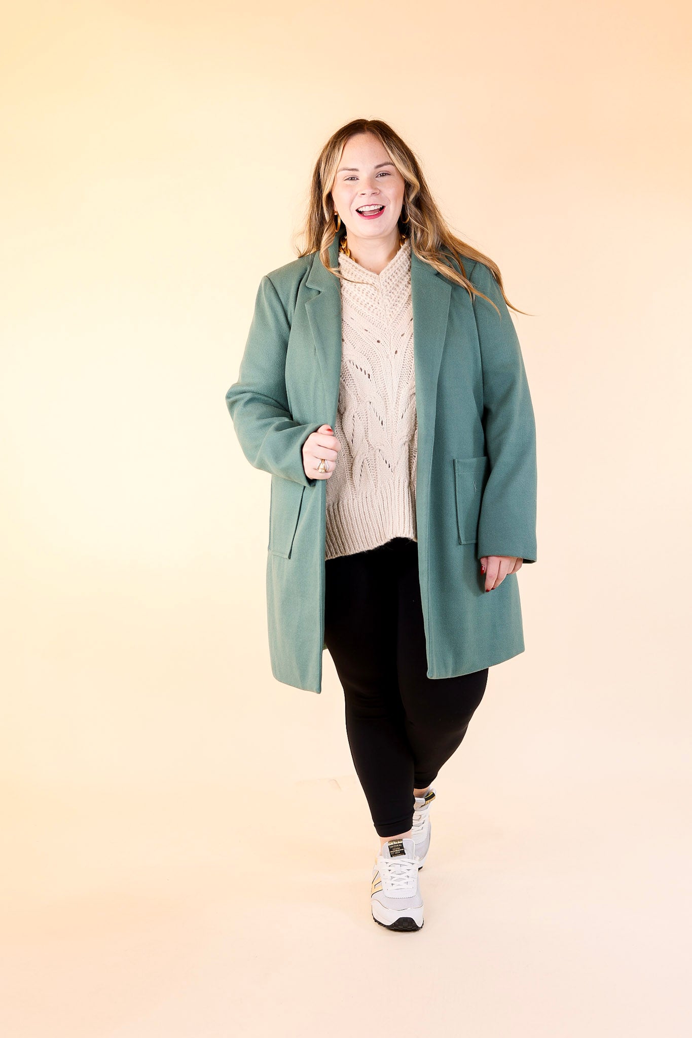 European Holiday Open Front Coat in Teal