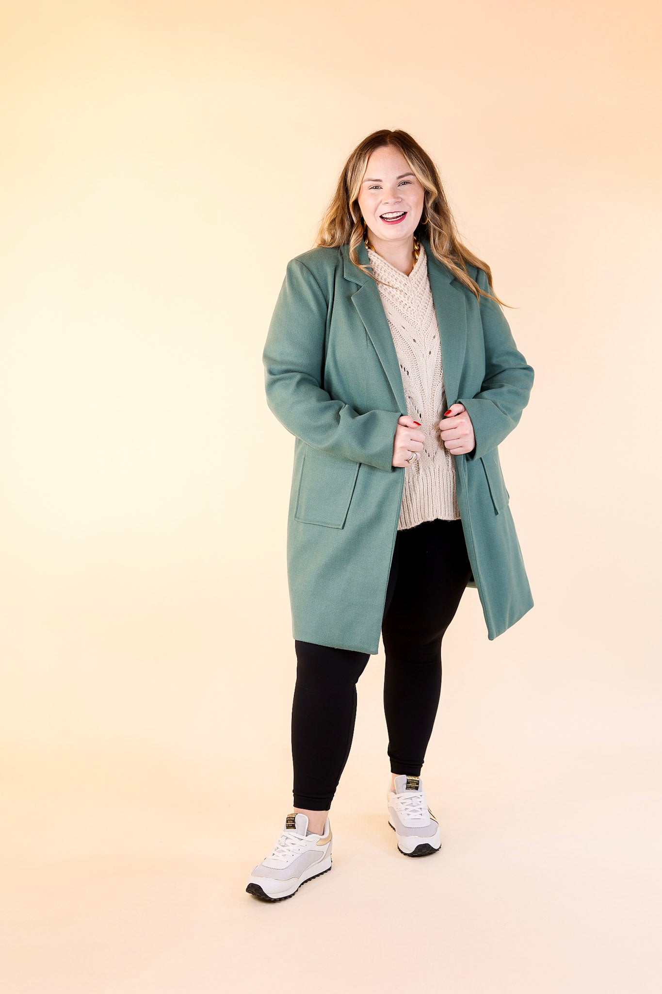 European Holiday Open Front Coat in Teal