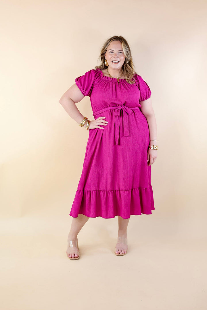 Fabulous Fusion Maxi Dress with Puff Sleeve in Berry Pink - Giddy Up Glamour Boutique