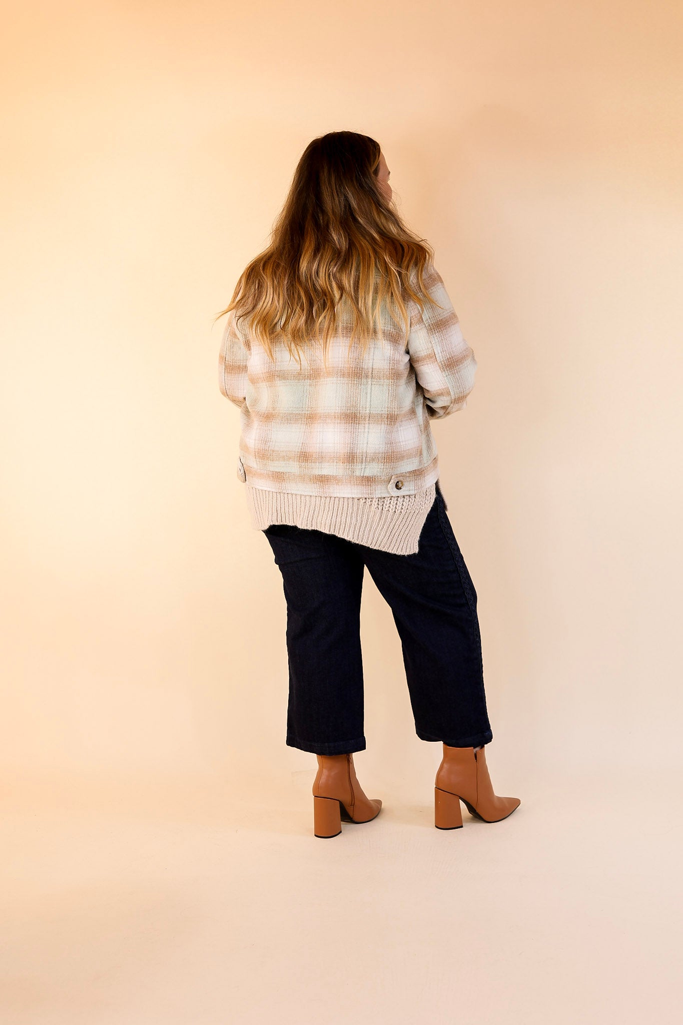 Lost In the Redwoods Button Up Cropped Plaid Jacket in Pistachio Mix