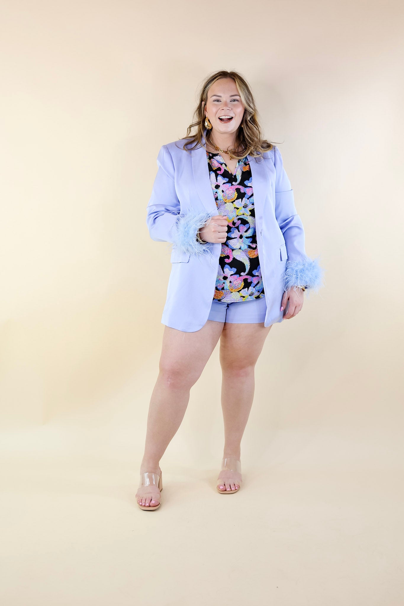 BuddyLove | Elle Feather Trim Blazer in Blue - Giddy Up Glamour Boutique