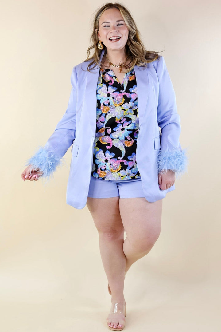 BuddyLove | Elle Feather Trim Blazer in Blue - Giddy Up Glamour Boutique