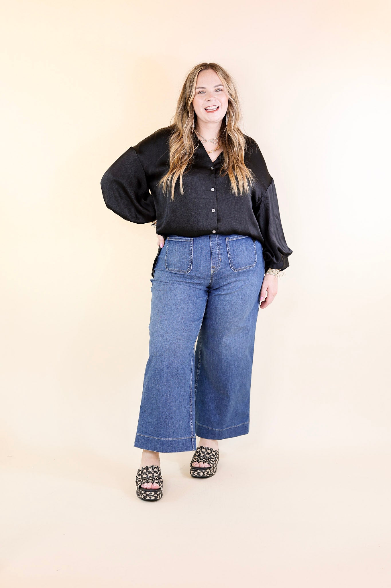 SPANX | EveryWear Cropped Wide Leg Denim Jeans with Patch Pockets