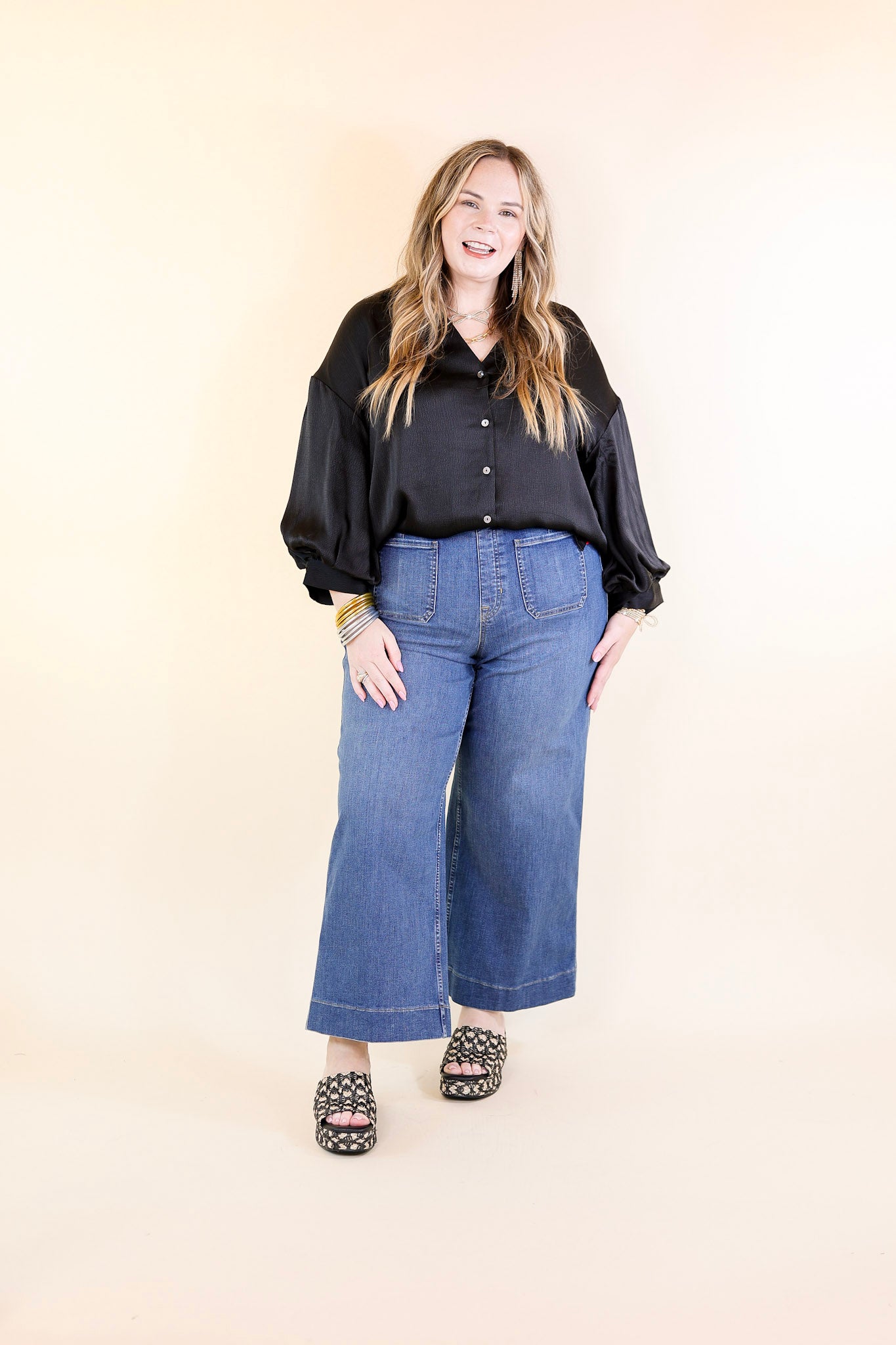 SPANX | EveryWear Cropped Wide Leg Denim Jeans with Patch Pockets