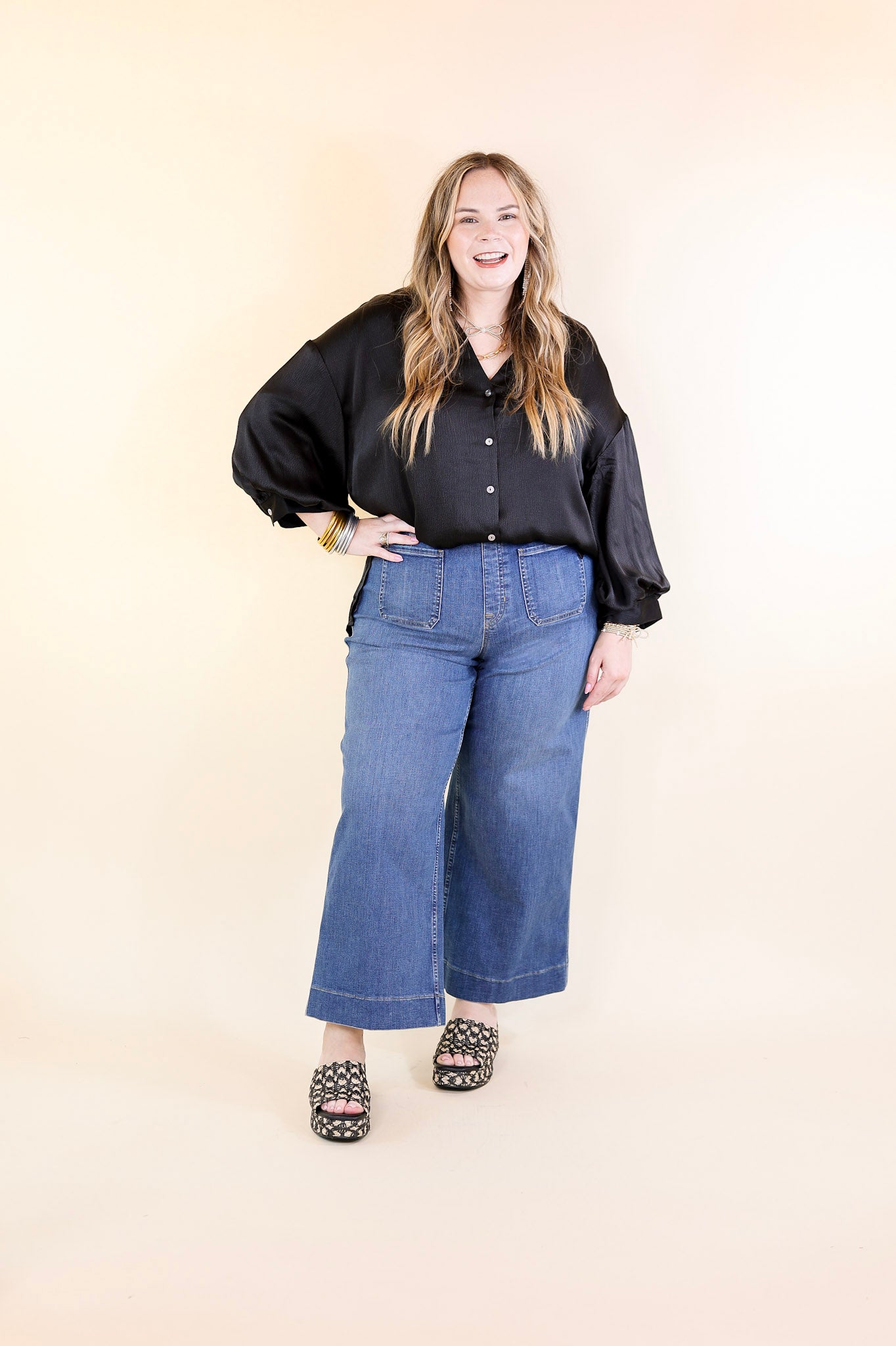 SPANX | EveryWear Cropped Wide Leg Denim Jeans with Patch Pockets