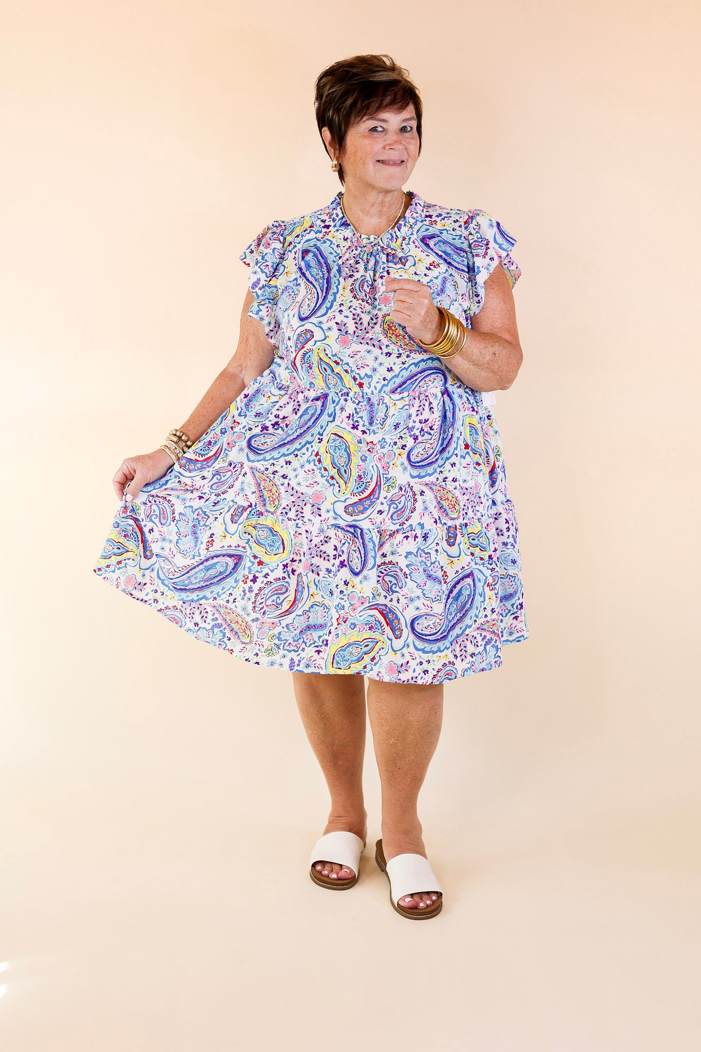 Like a Dream Paisley and Floral Print Dress in Blue Mix