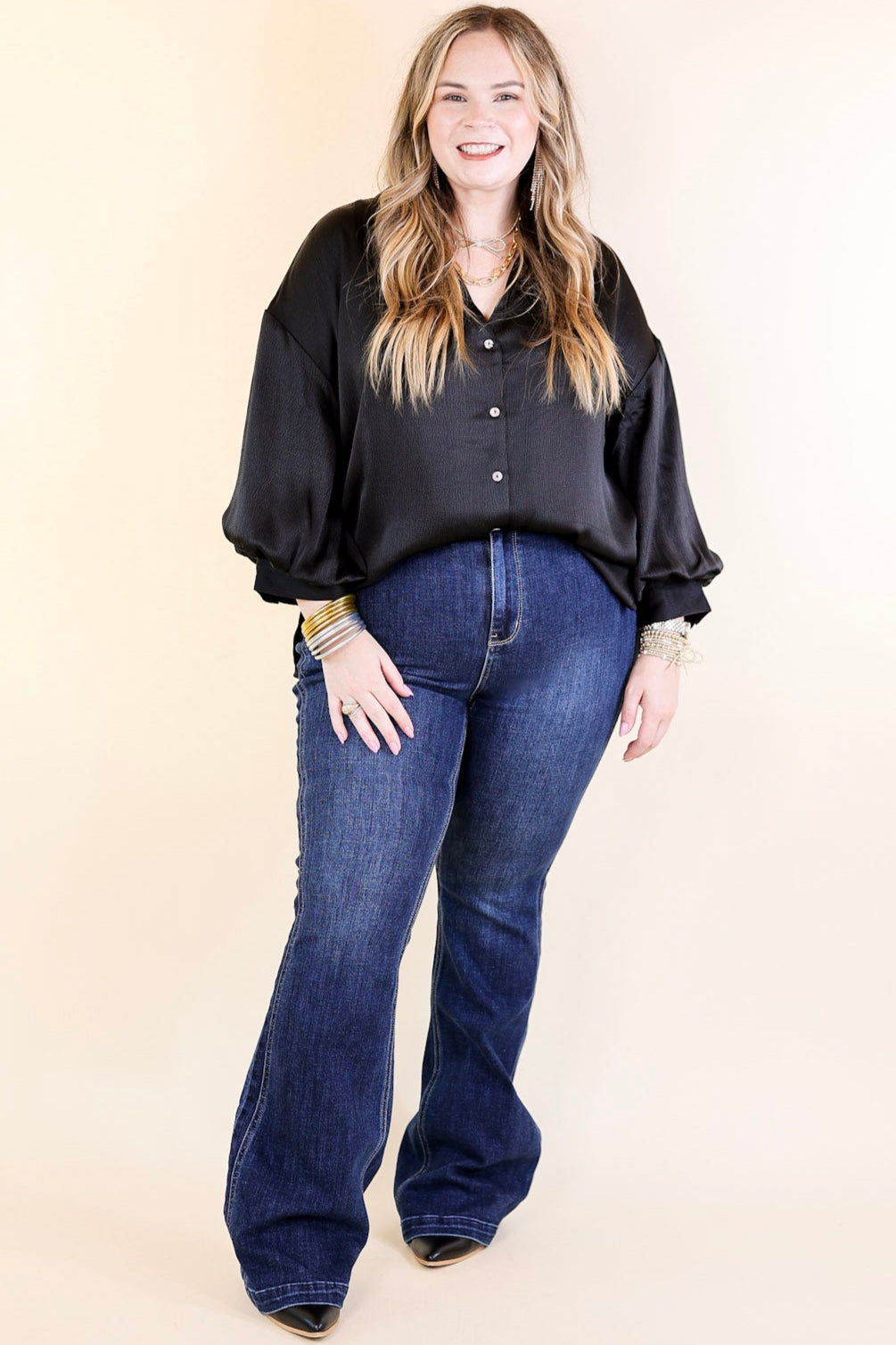 Judy Blue | Perfect Angles Flare Jean with an Angled Side Seam in Dark Wash