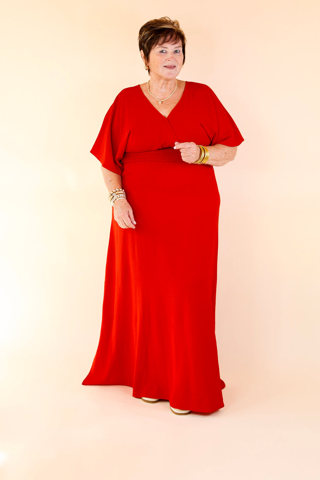 Last Chance Size Small | Wildly In Love V Neck Maxi Dress with Smocked Waist in Red