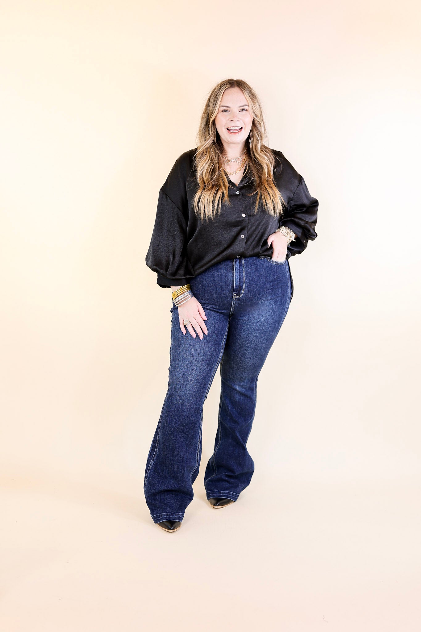 Judy Blue | Perfect Angles High Waisted Flare Jean with an Angled Side Seam in Dark Wash