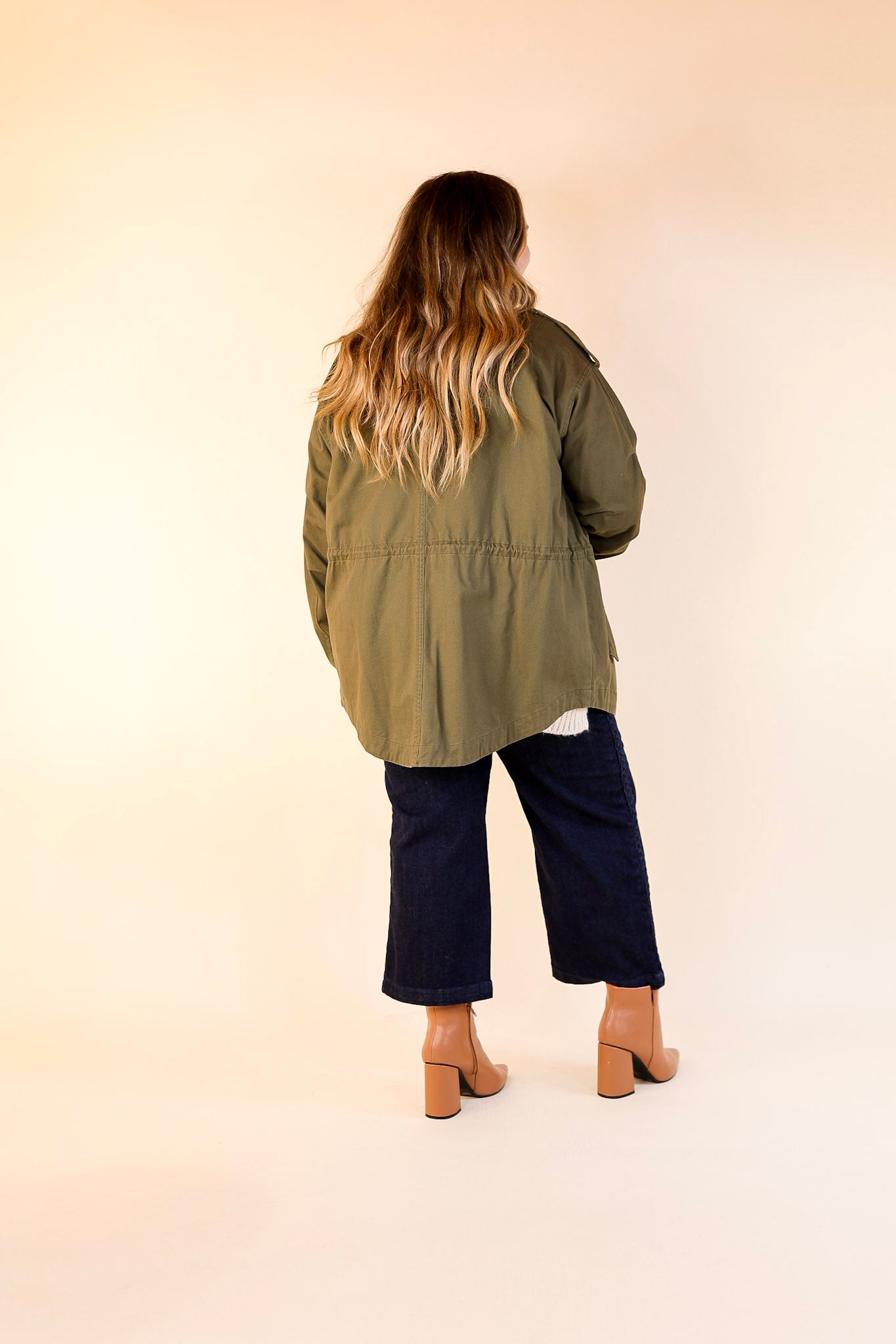 Anything is Possible Button and Zip Up Utility Jacket in Olive Green