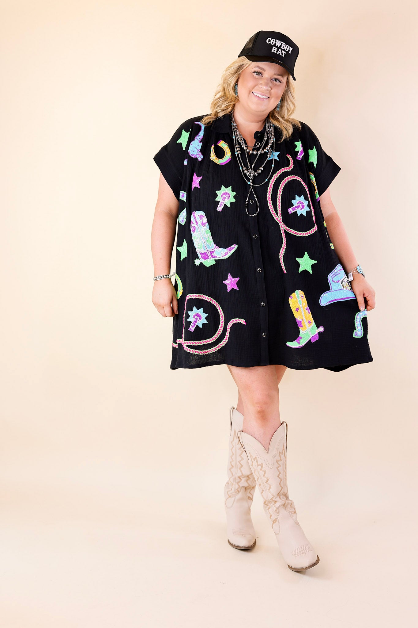 Queen Of Sparkles | Cowboy Casanova Western Icon Short Sleeve Sequin Dress in Black - Giddy Up Glamour Boutique
