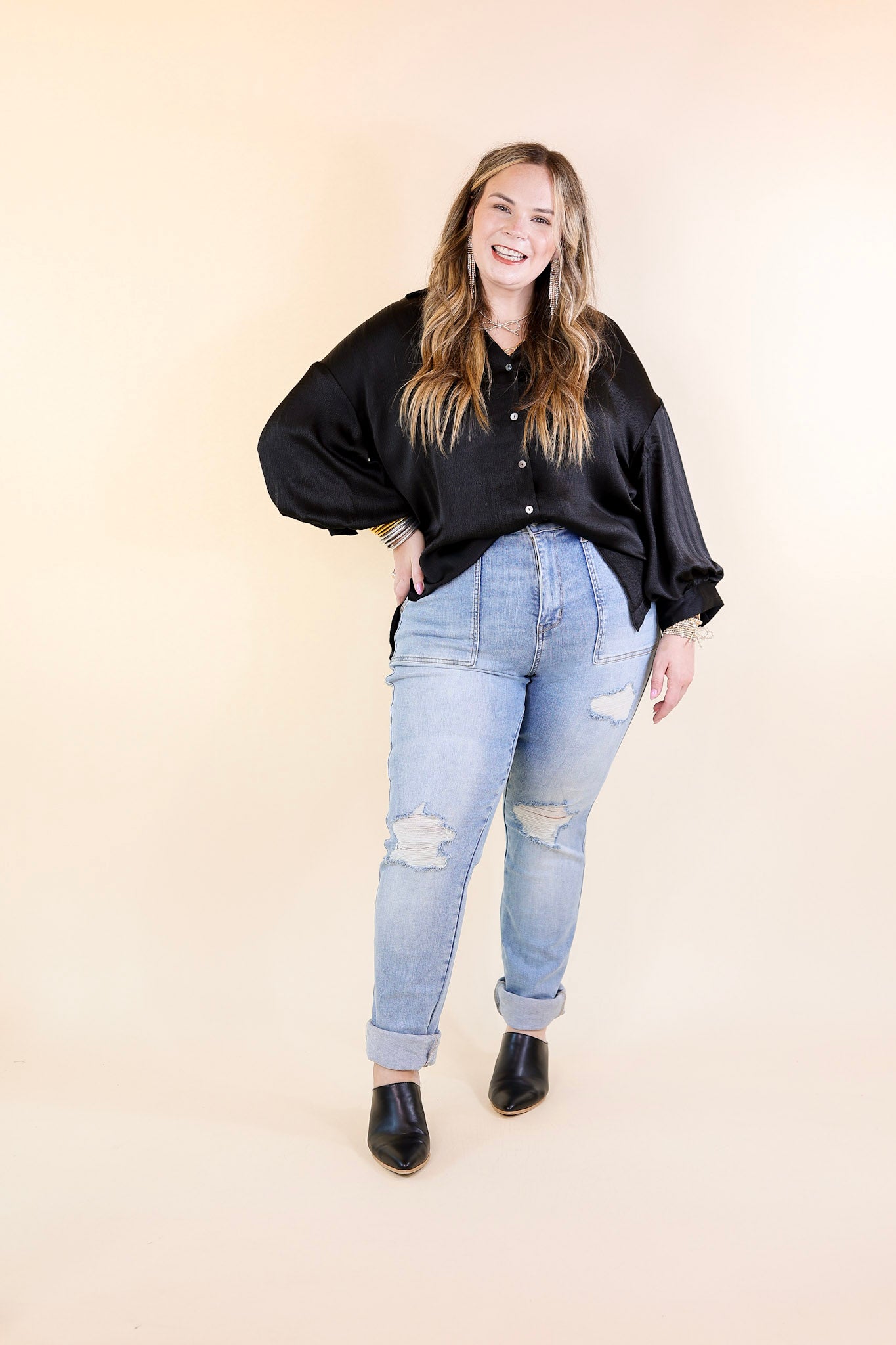 Judy Blue | Ripped Revival High Waisted Destroy Boyfriend Jean with Patch Pockets in Medium Wash