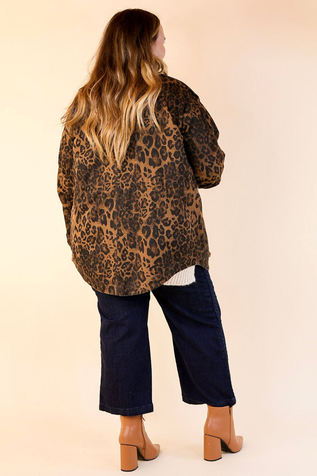 Colder Weather Button and Zip Up Utility Jacket in Leopard Print