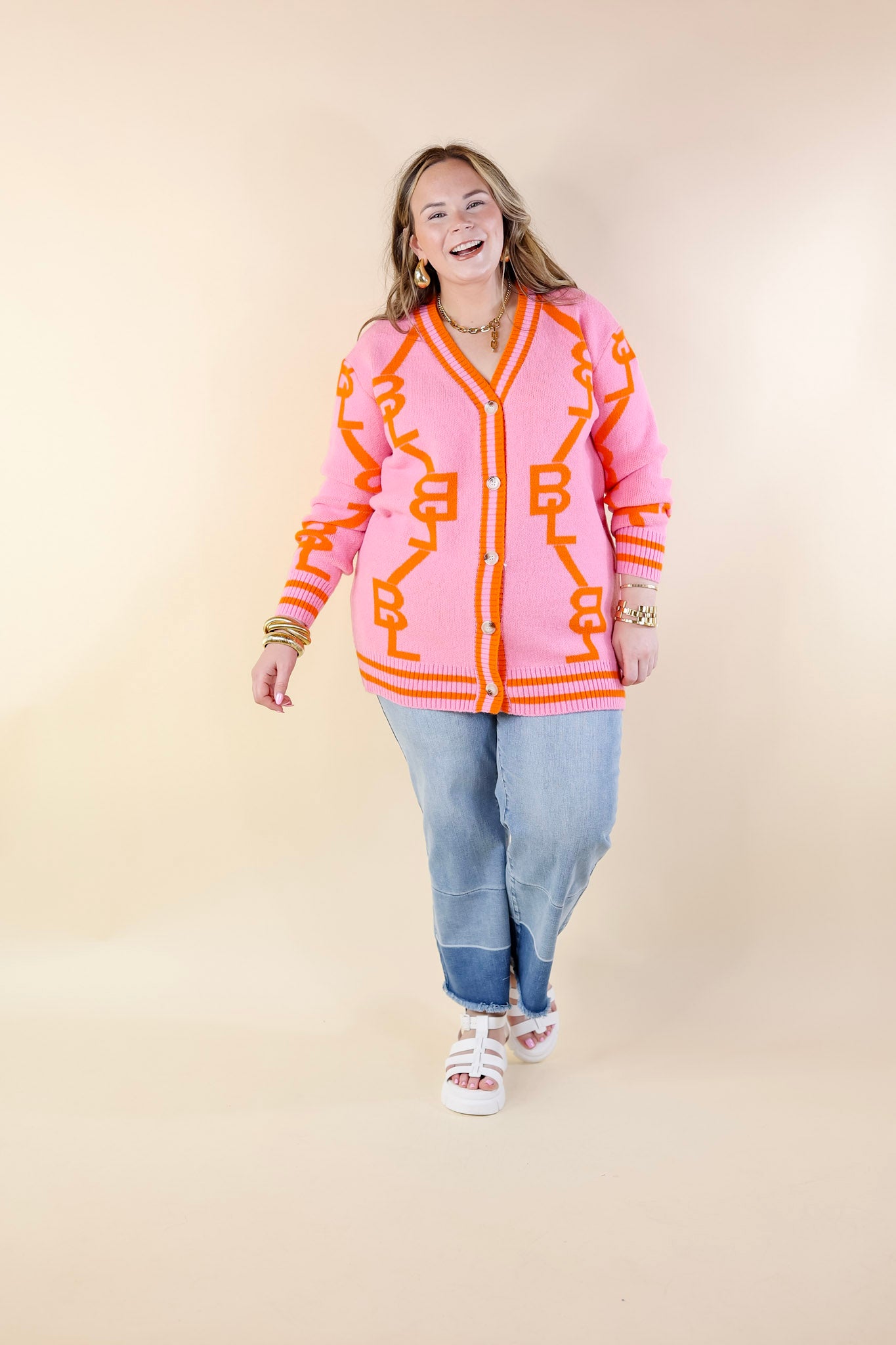 BuddyLove | Varsity Cardigan in Persimmon (Pink) - Giddy Up Glamour Boutique