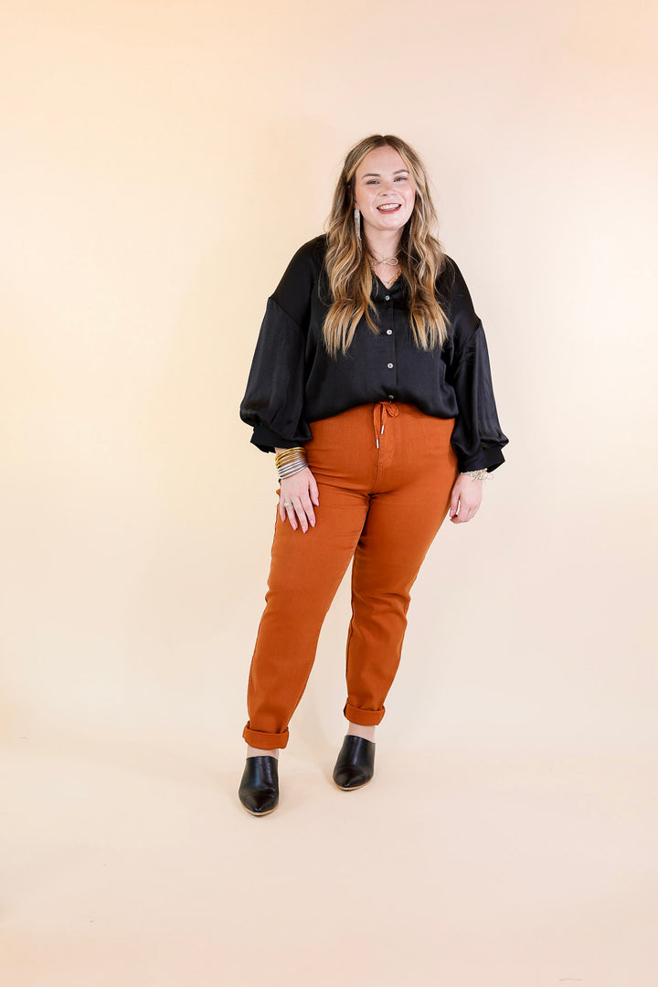 Judy Blue | Keep It A Secret Relaxed Pull on Denim Jean Joggers in Rust Orange