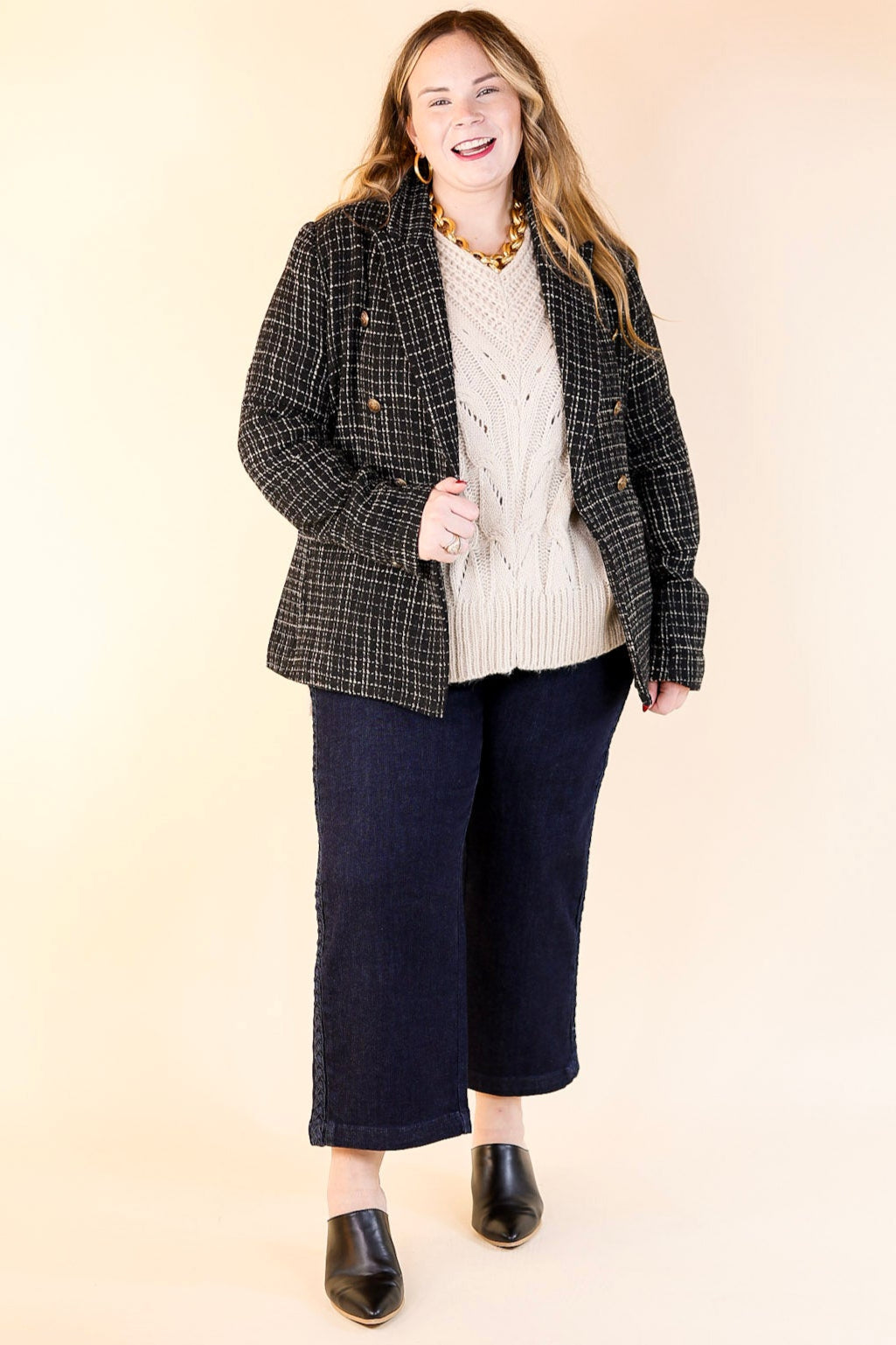 Timeless Tales Tweed Blazer with Bronze Buttons in Black