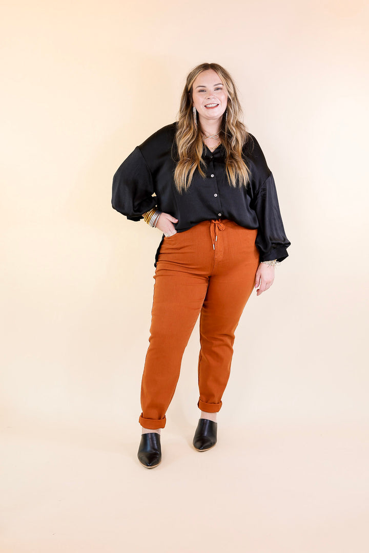 Judy Blue | Keep It A Secret Relaxed Pull on Denim Jean Joggers in Rust Orange