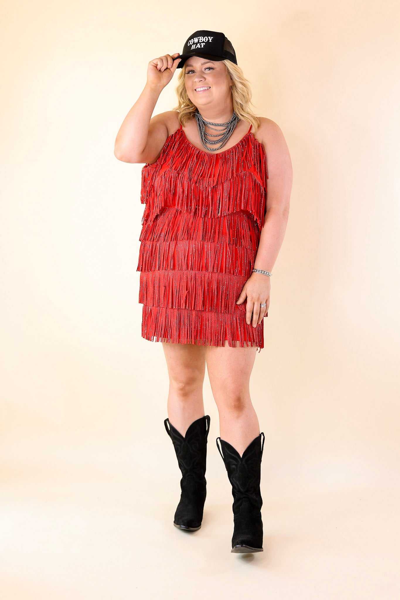 Cowboy Killer Crystal Fringe Dress in Red - Giddy Up Glamour Boutique