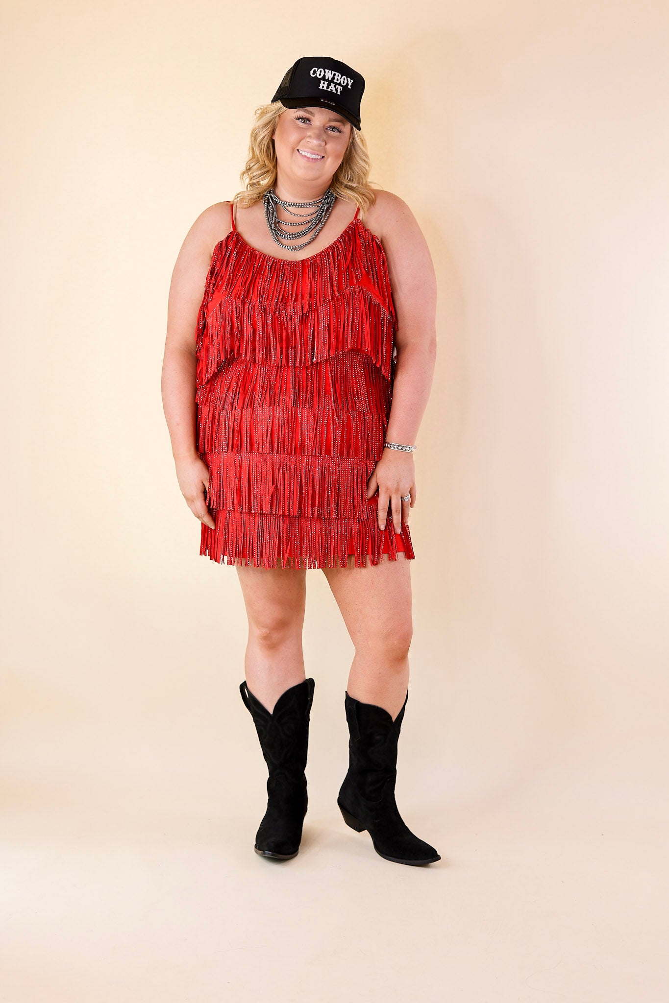 Cowboy Killer Crystal Fringe Dress in Red - Giddy Up Glamour Boutique