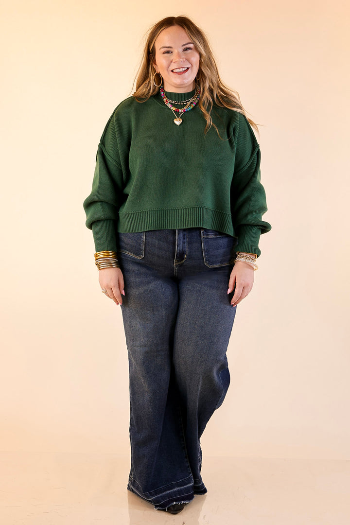 Fireside Fit Cropped Long Sleeve Mock Neck Sweater in Forest Green