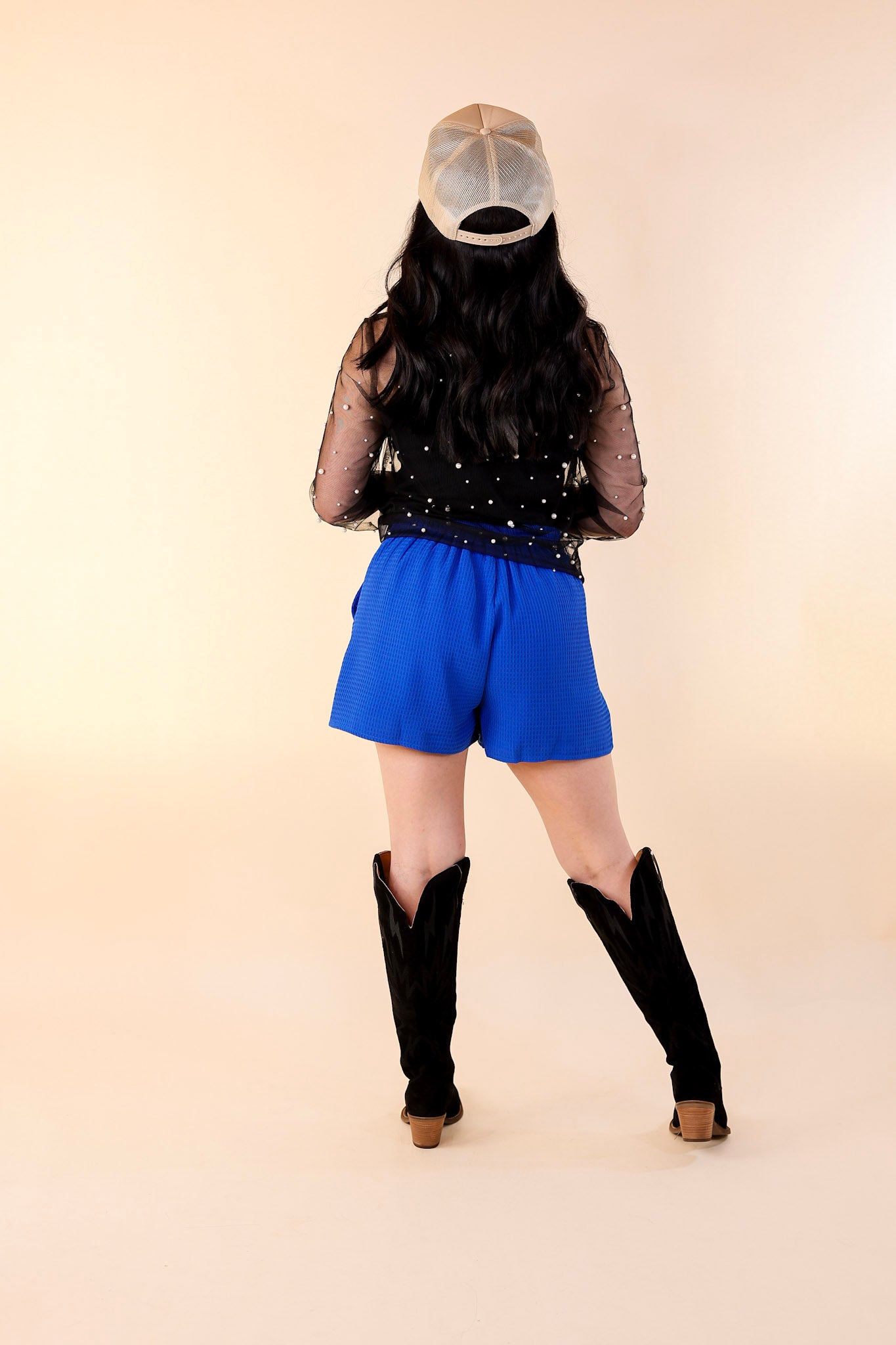 Time To Go Waffle Weave Shorts in Royal Blue - Giddy Up Glamour Boutique