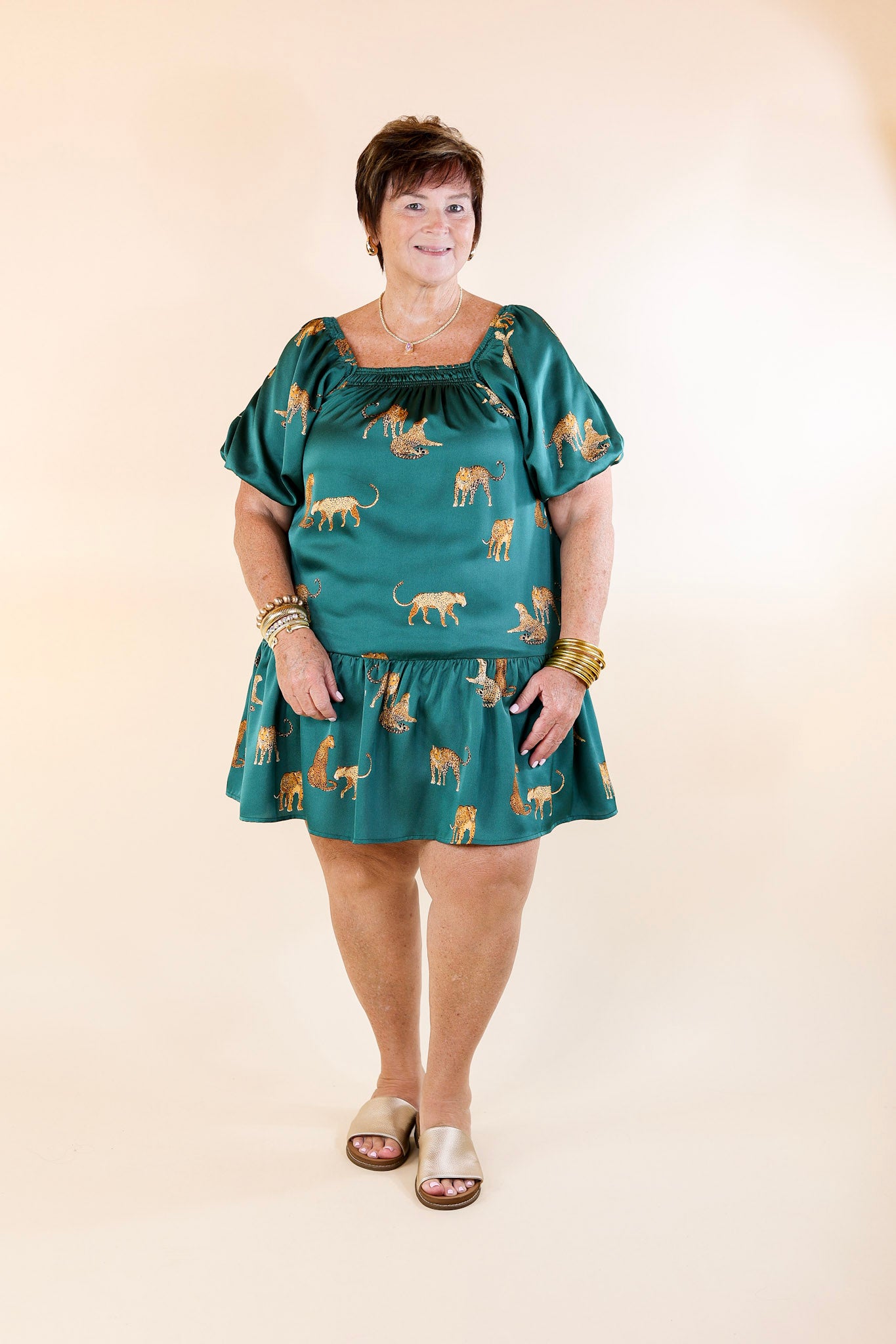 Flirting For Fun Leopard Print Satin Midi Dress in Hunter Teal Blue