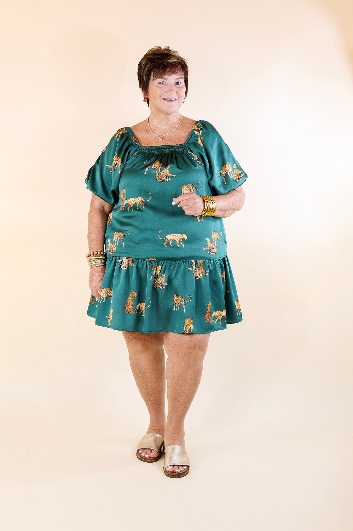 Flirting For Fun Leopard Print Satin Midi Dress in Hunter Teal Blue