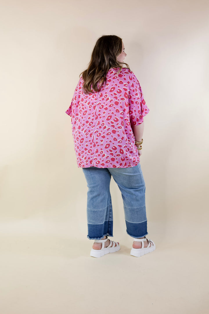 Majestic Moment V Neck Leopard Print Poncho Top in Pink - Giddy Up Glamour Boutique